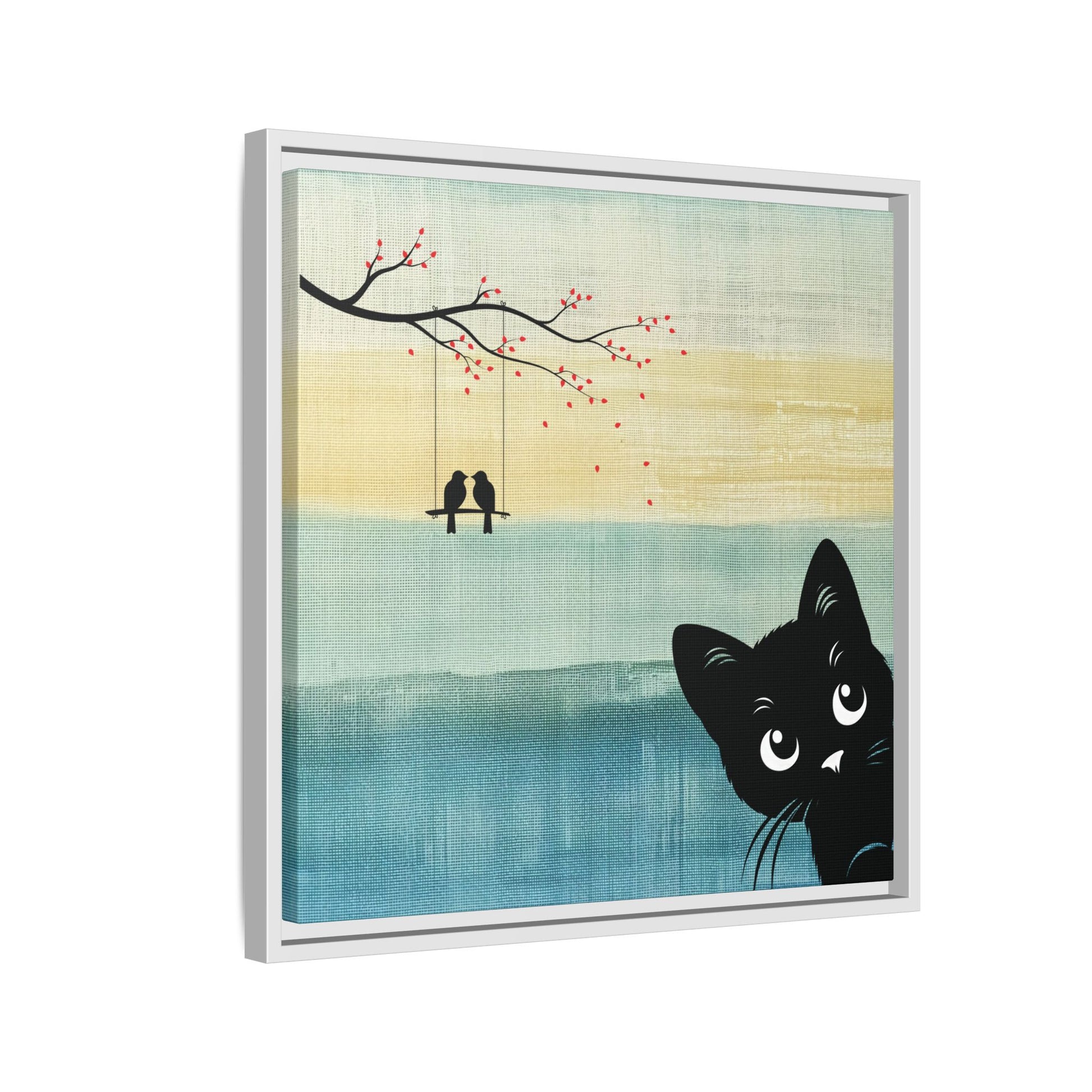 Peekaboo Cat Framed Canvas Wall Art Square - Canvasses