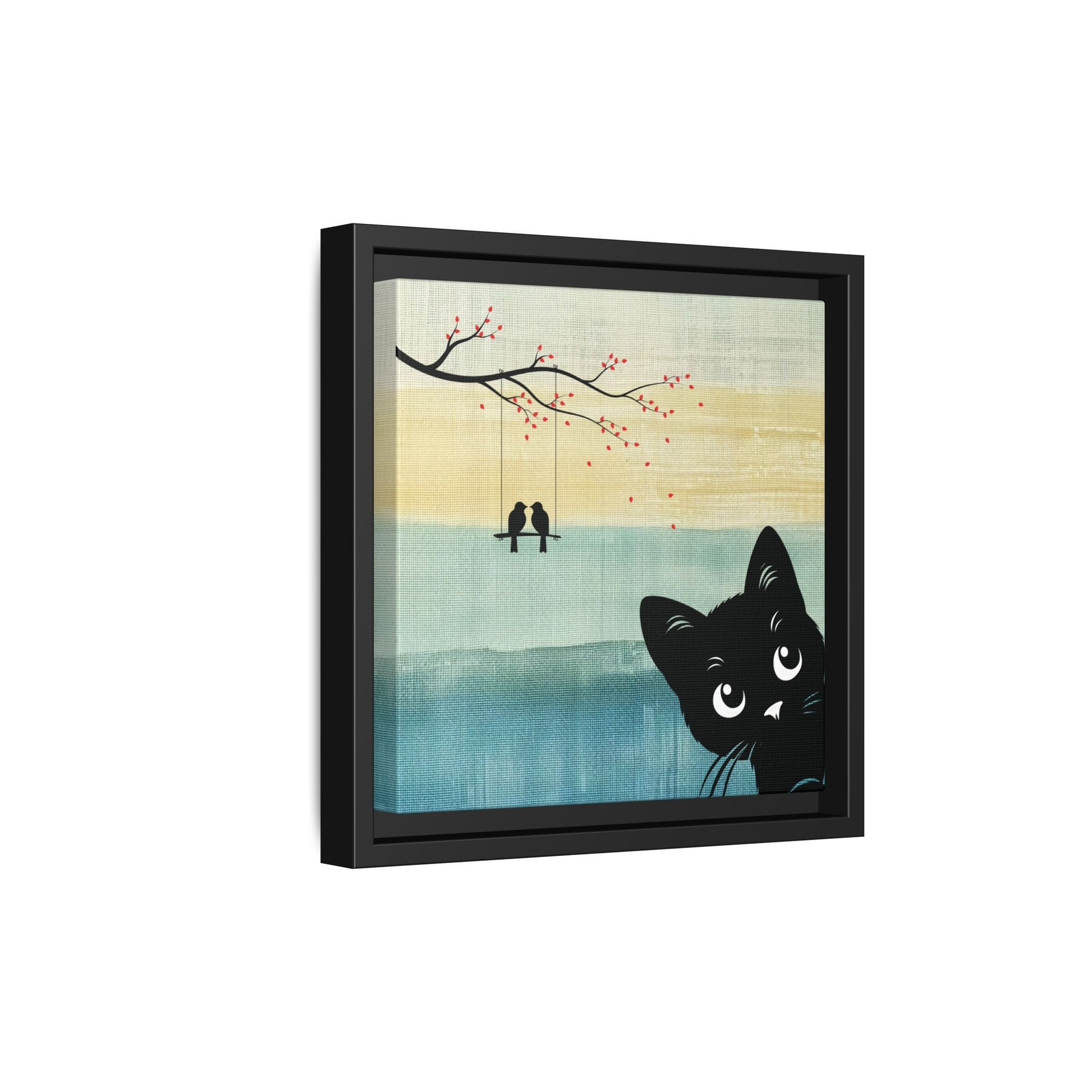 Peekaboo Cat Framed Canvas Wall Art Square - Canvasses