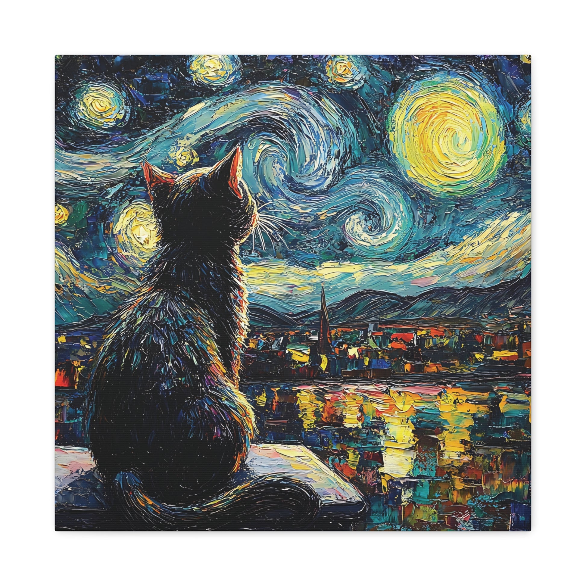Starry Cat Canvas Wall Art Square - Canvasses