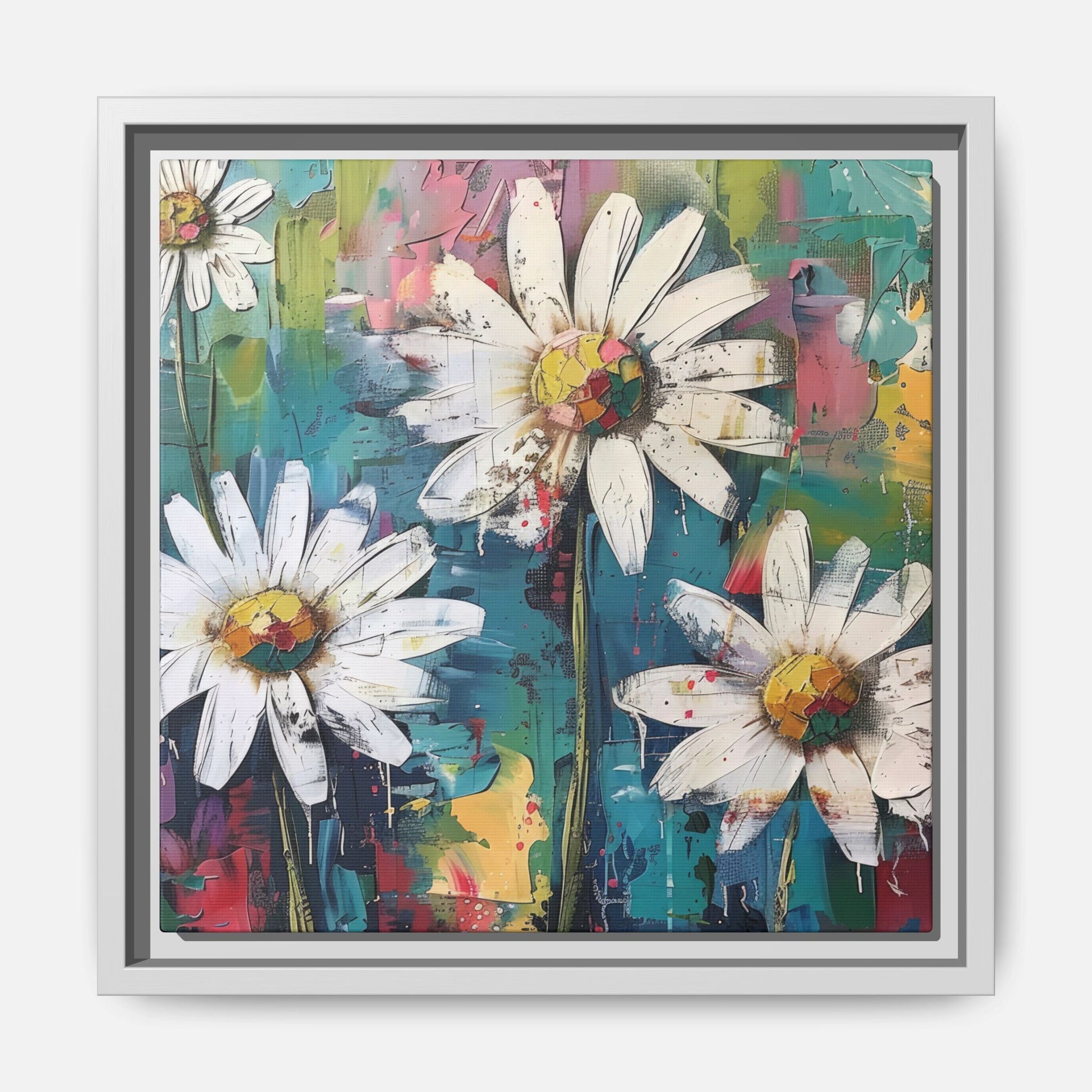Daisy Daydreams Framed Canvas Wall Art Square - Canvasses