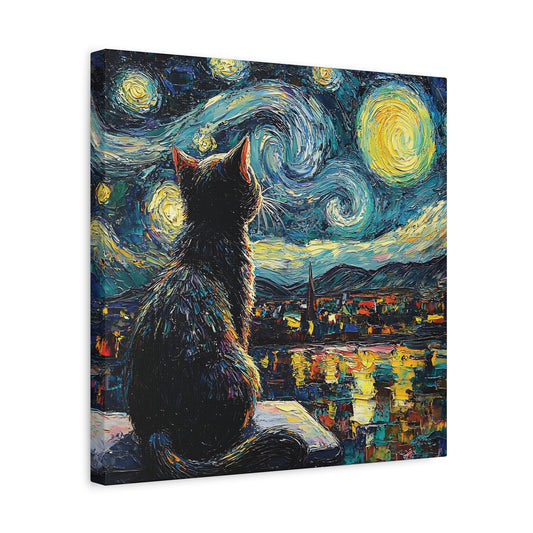 Starry Cat Canvas Wall Art Square - Canvasses
