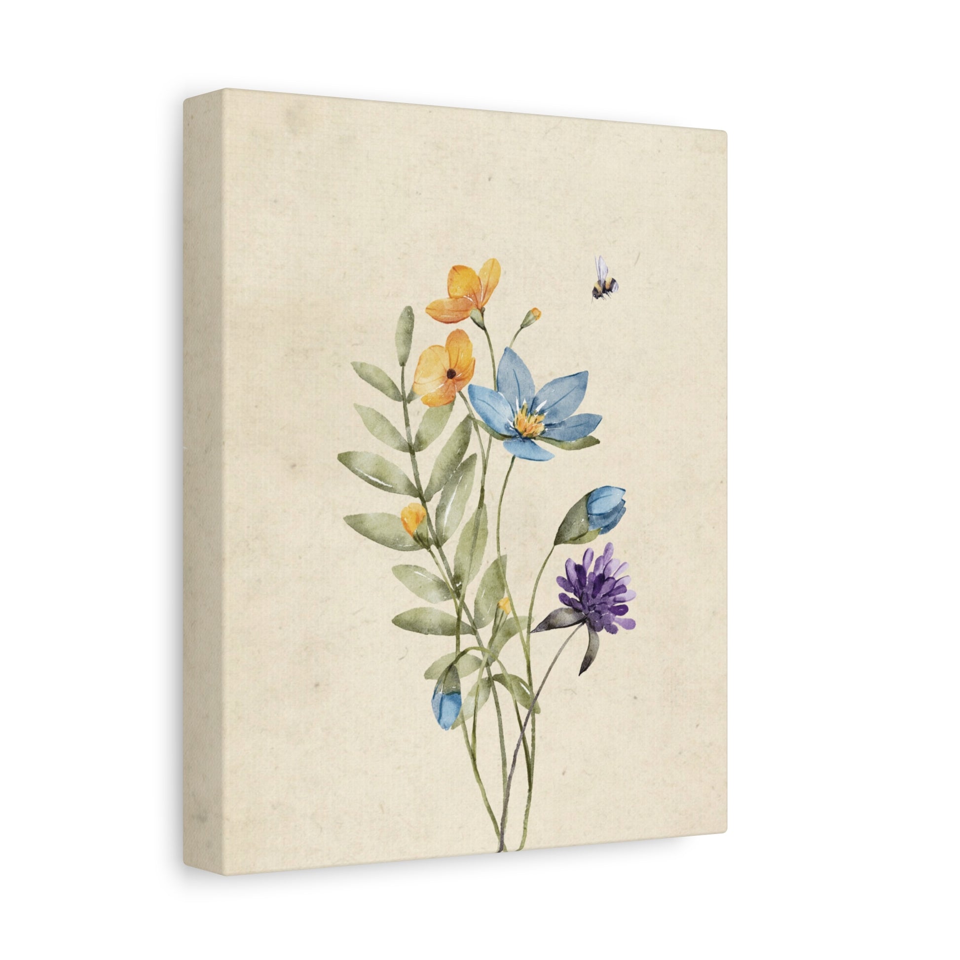 Vintage Wildflower Bee Canvas Wall Art Vertical - Canvasses