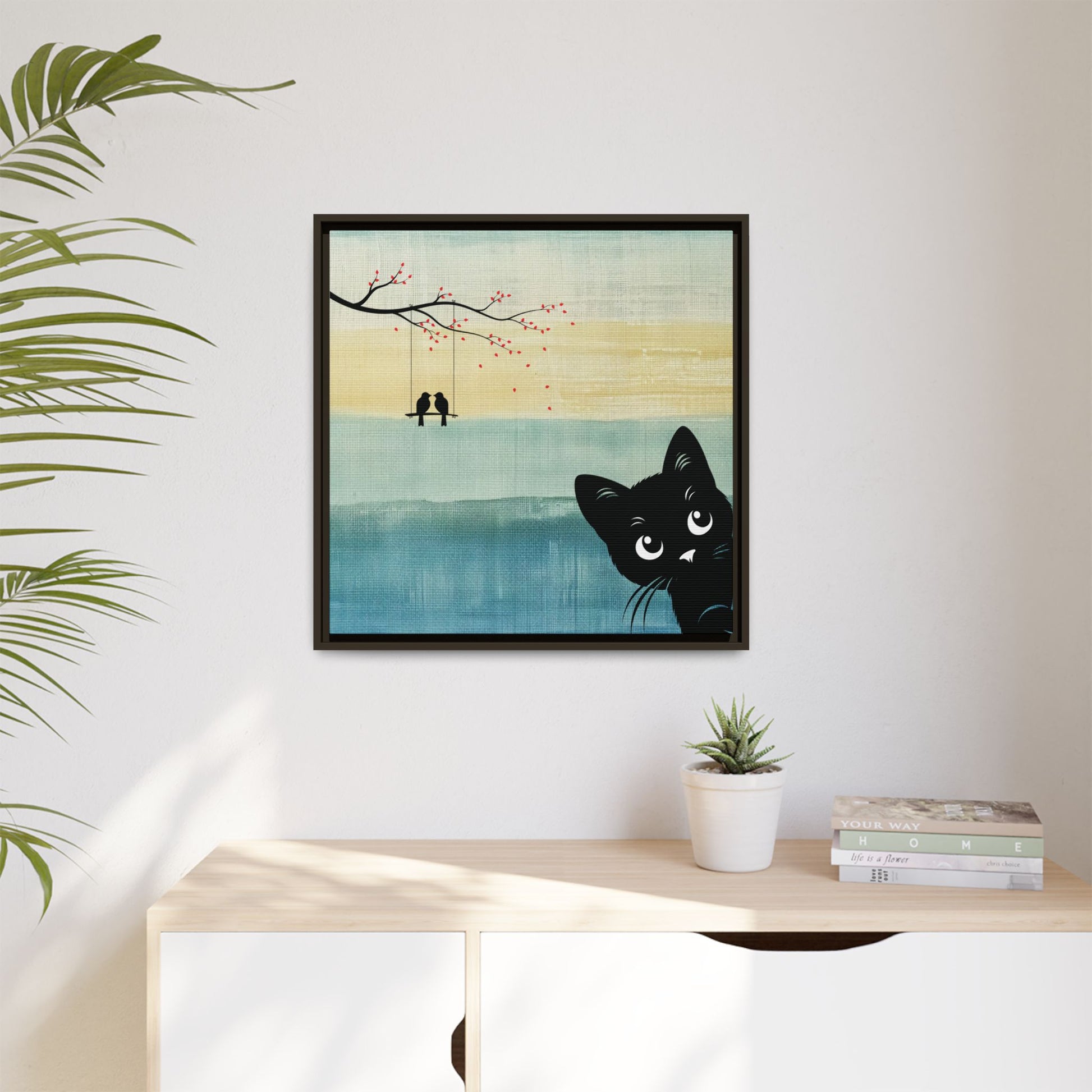Peekaboo Cat Framed Canvas Wall Art Square - Canvasses