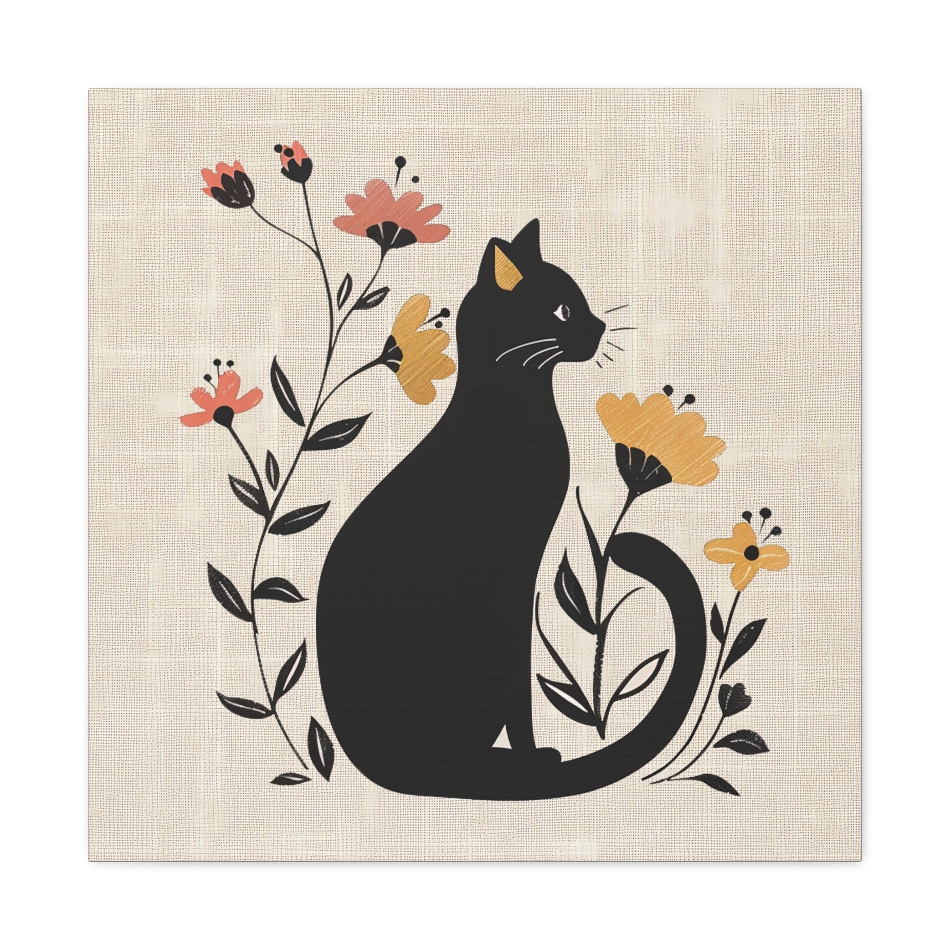 Cat in Bloom Canvas Wall Art Square - Canvasses