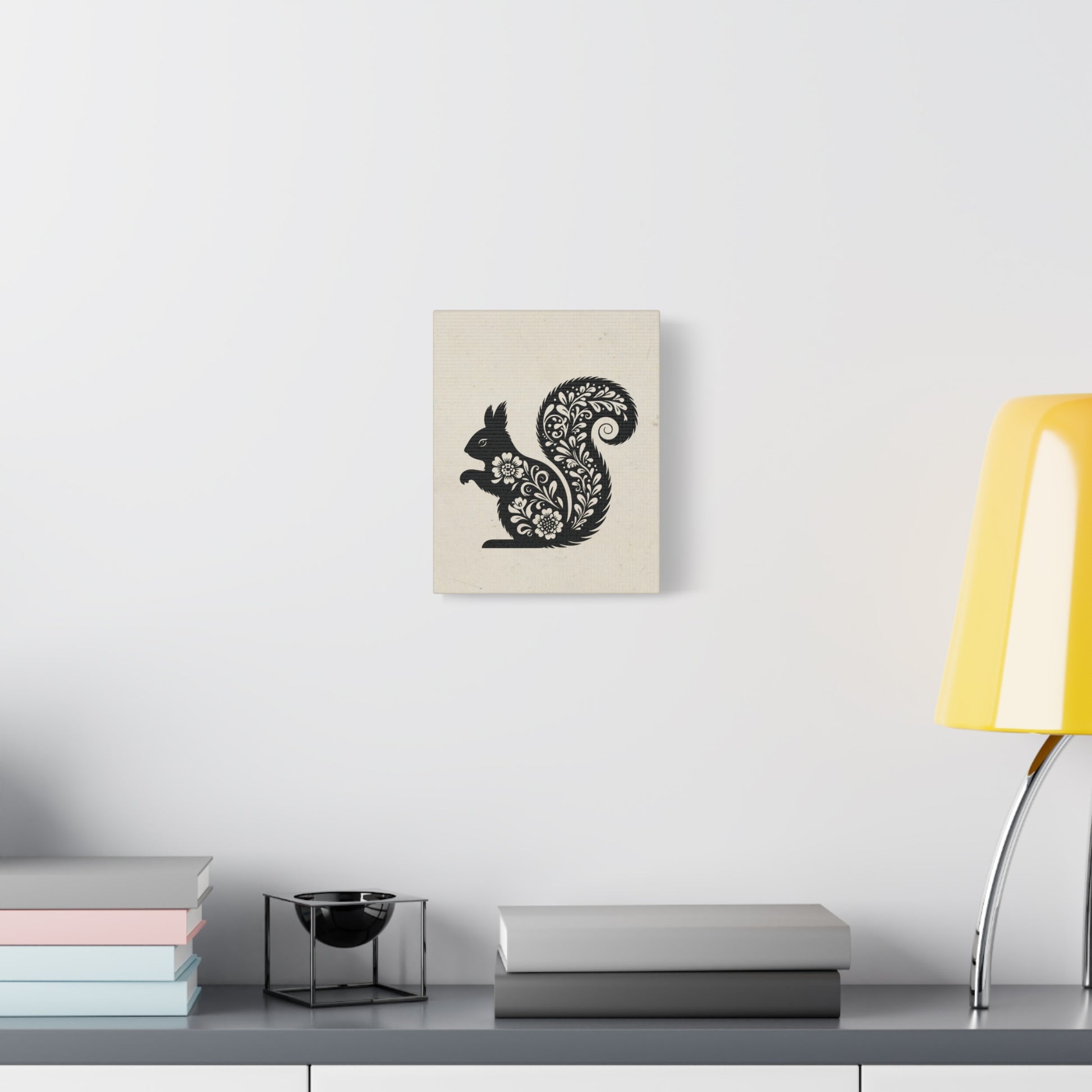 Floral Squirrel Silhouette Canvas Wall Art Vertical - Canvasses