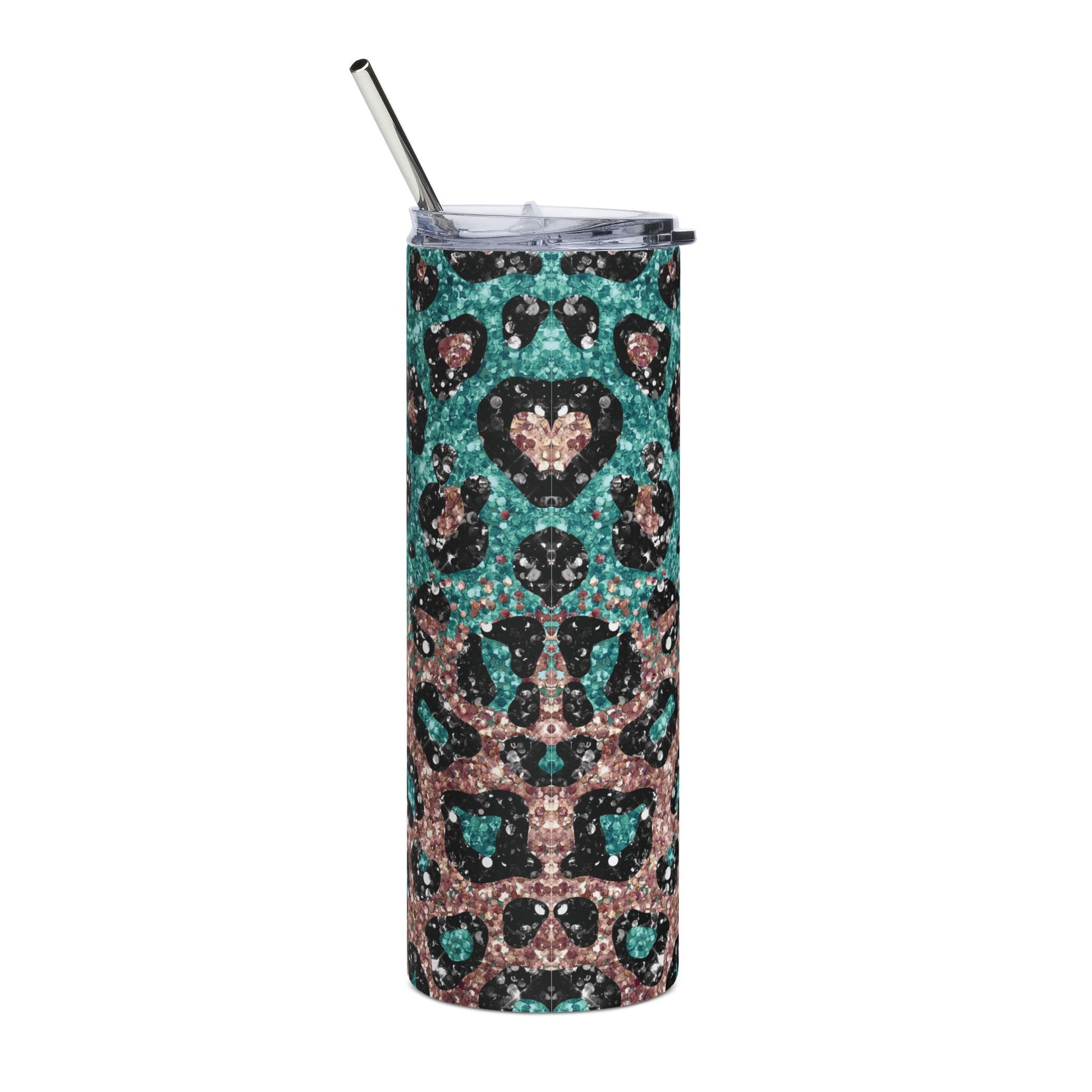 Turquoise Glitter Leopard 20 oz Skinny Tumbler - Canvasses