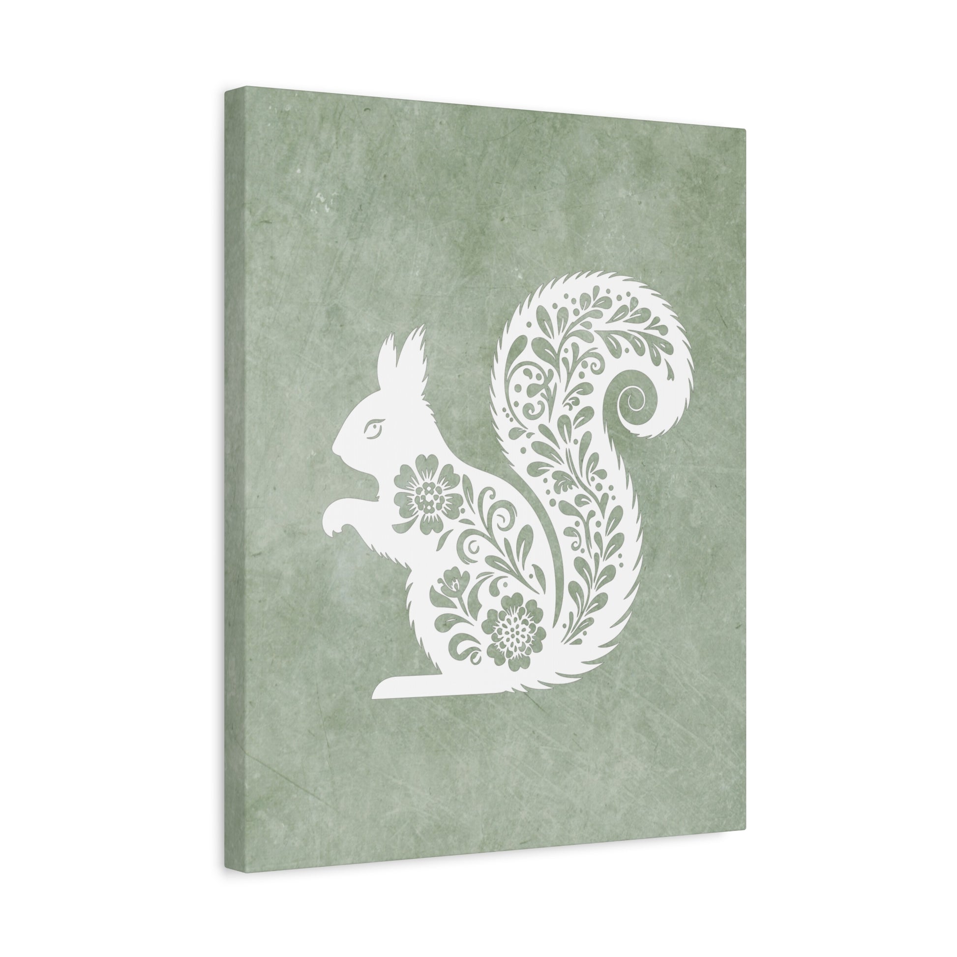 Silhouette Floral Squirrel Canvas Wall Art Vertical - Canvasses