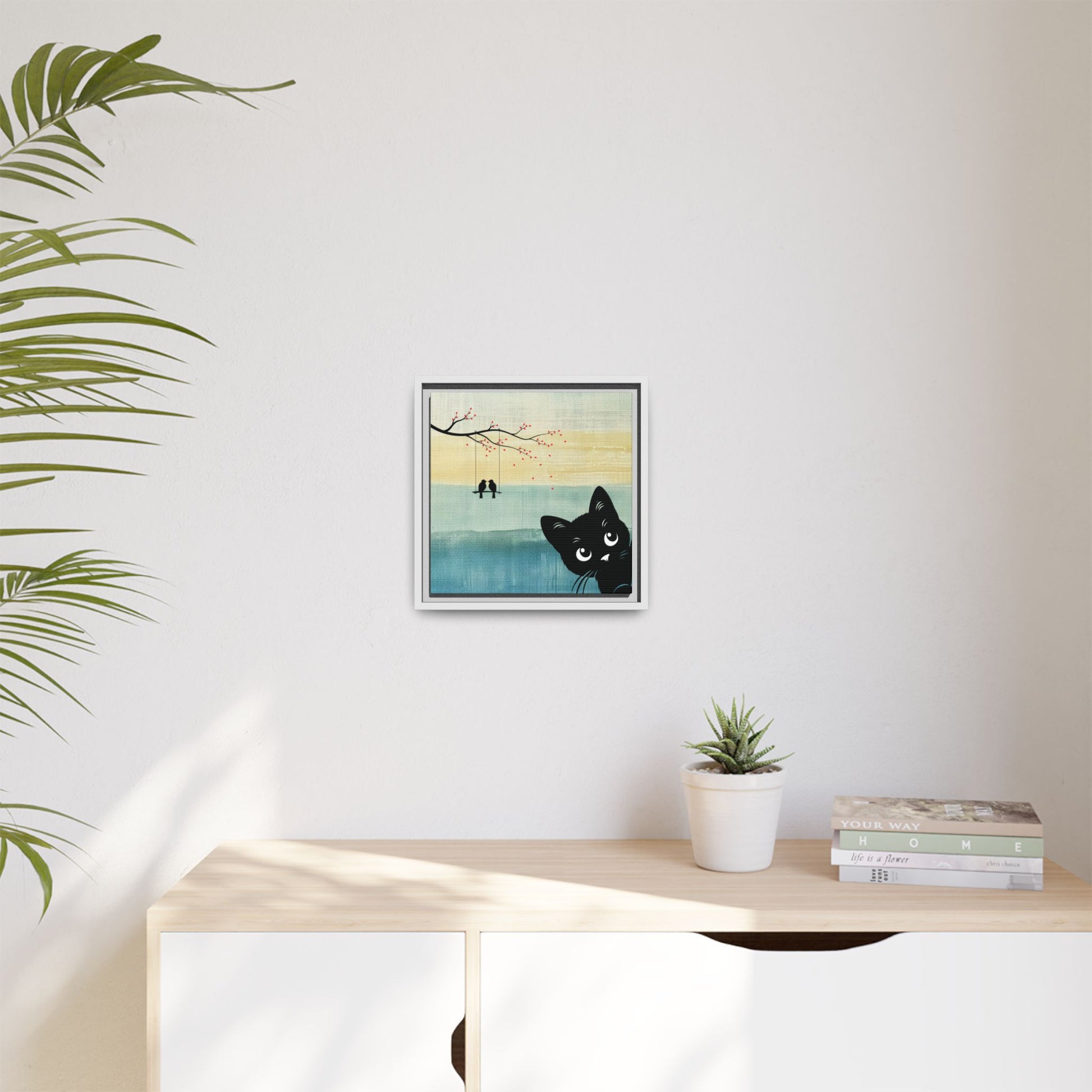 Peekaboo Cat Framed Canvas Wall Art Square - Canvasses