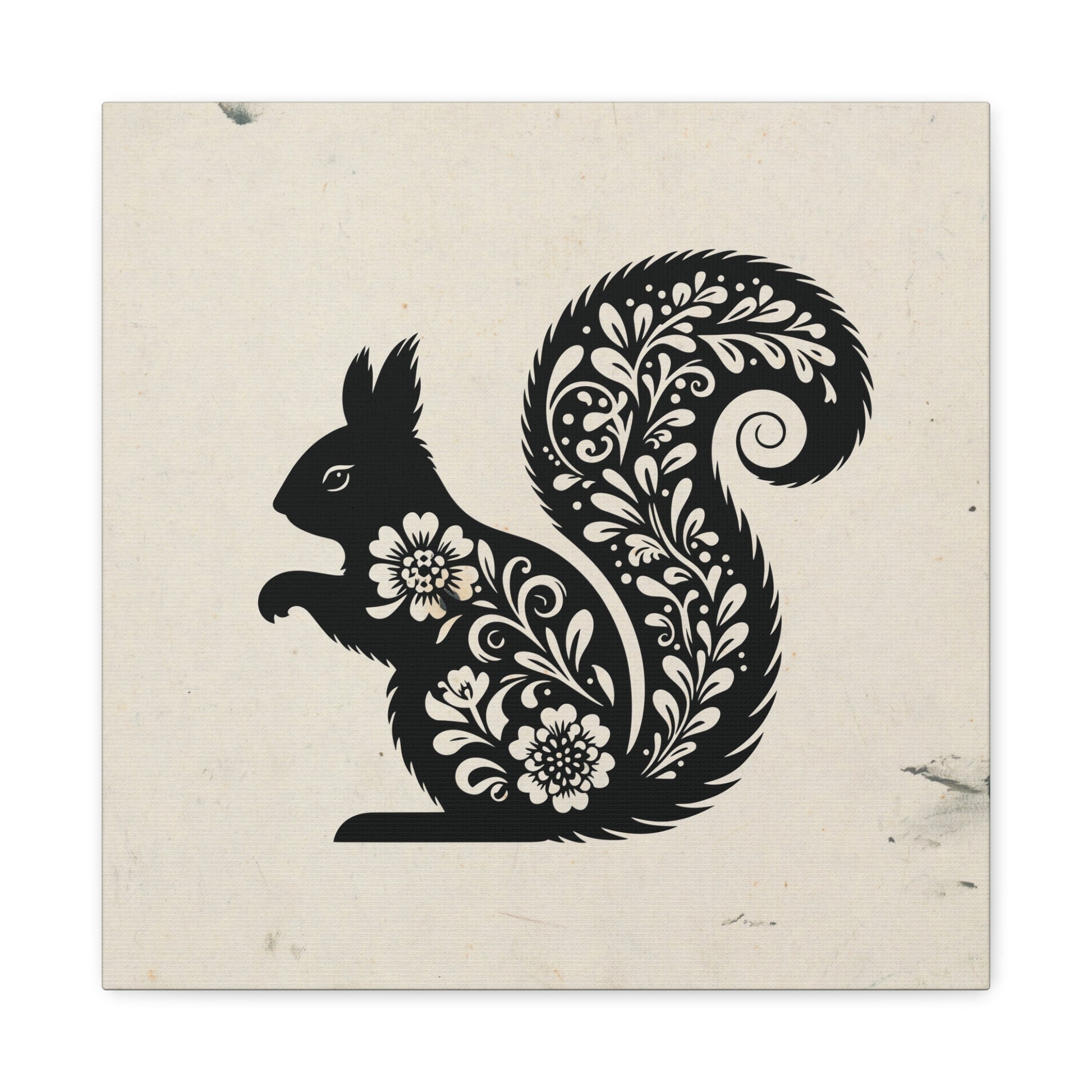 Floral Squirrel Silhouette Canvas Wall Art Square - Canvasses