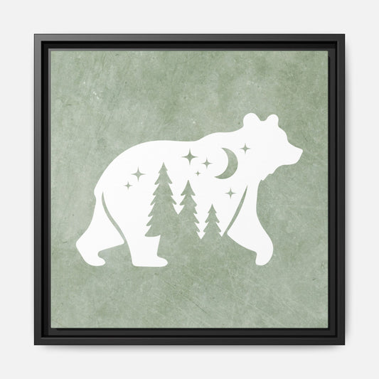 Silhouette Bear Framed Canvas Wall Art Square - Canvasses