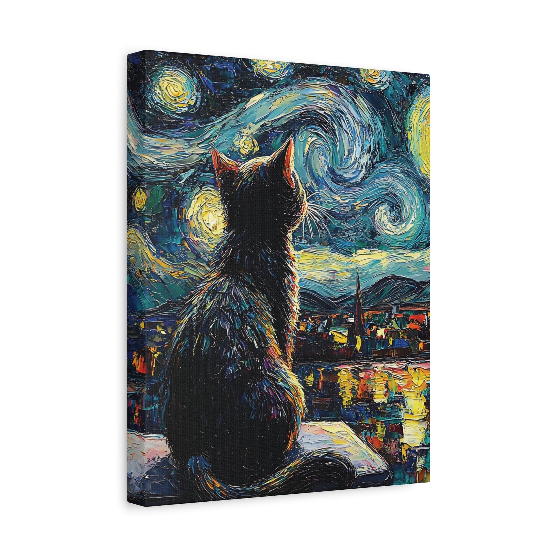 Starry Cat Canvas Wall Art Vertical - Canvasses