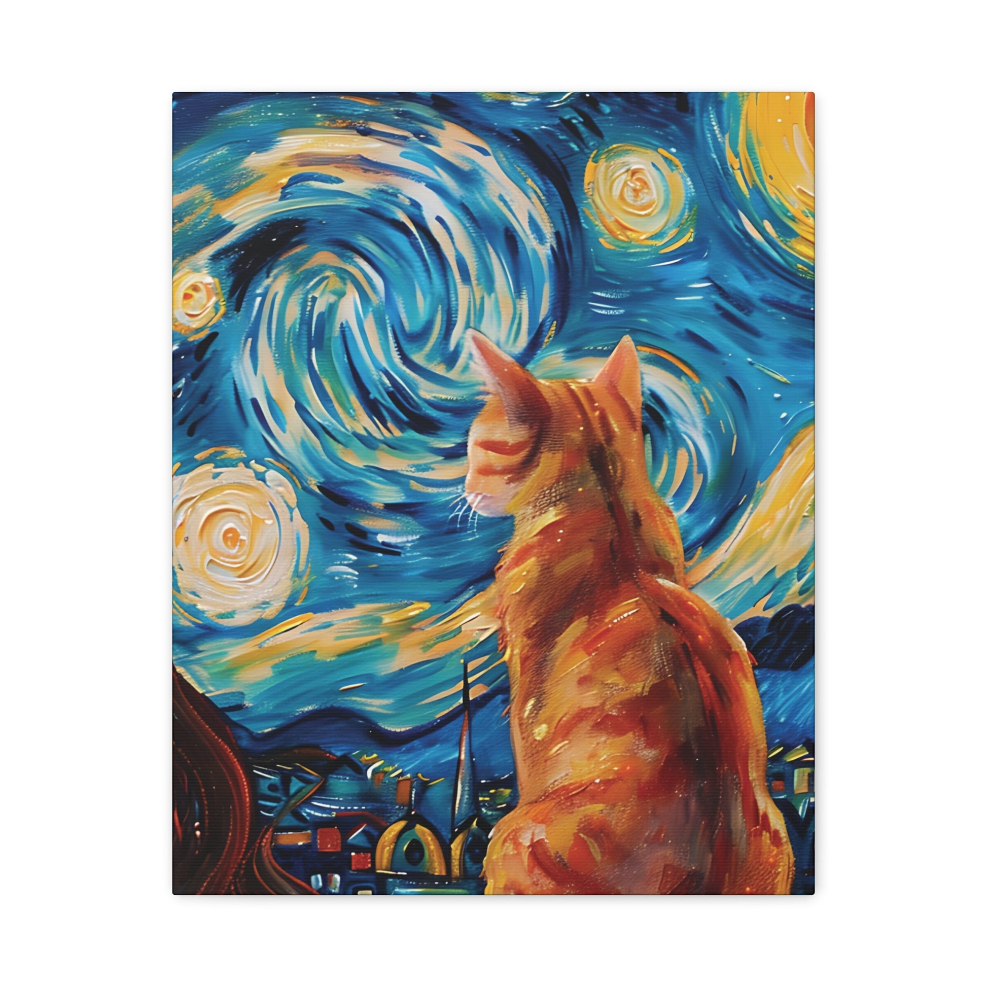 Golden Starry Cat Canvas Wall Art Vertical - Canvasses