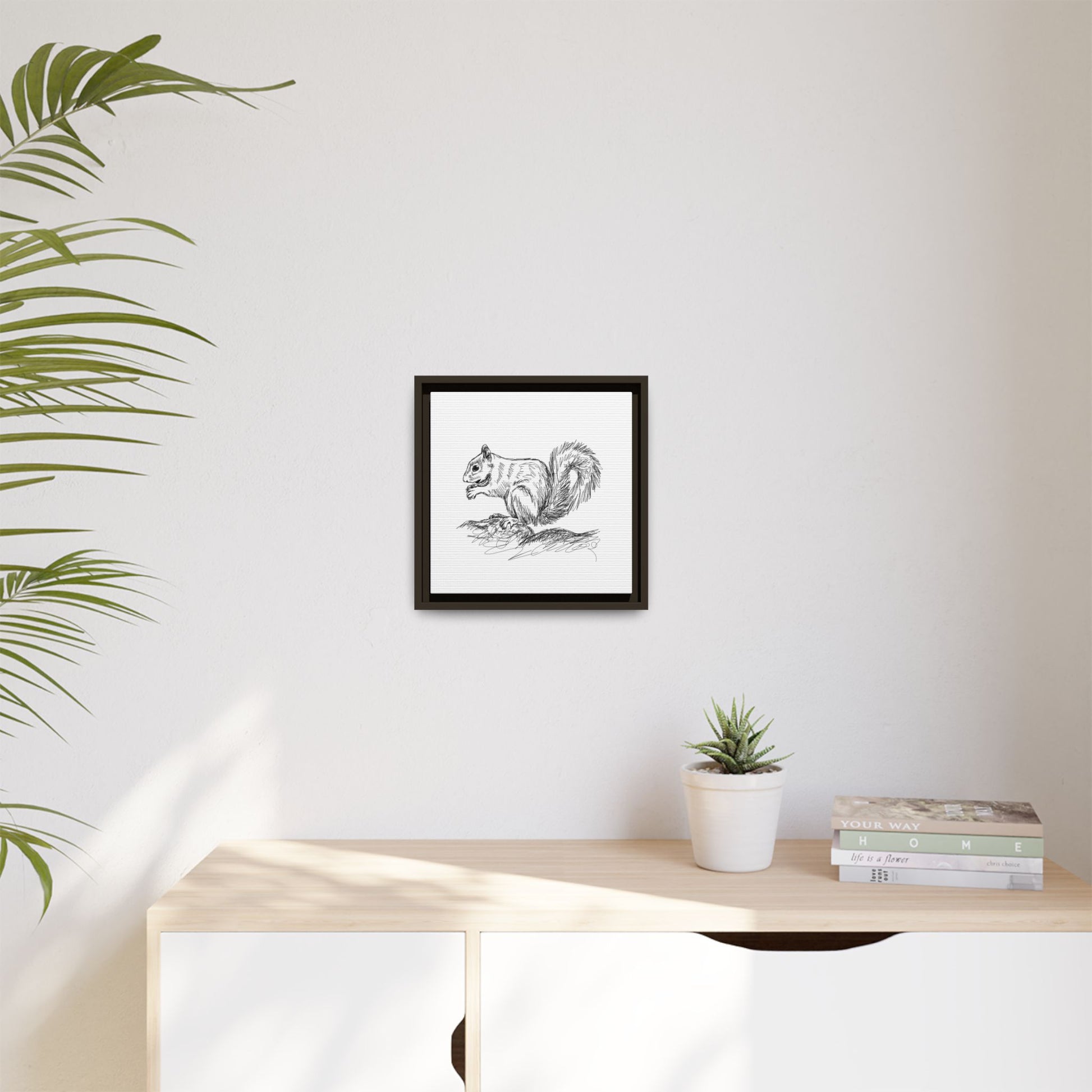 Squirrel Sketch Framed Canvas Wall Art Square - Canvasses