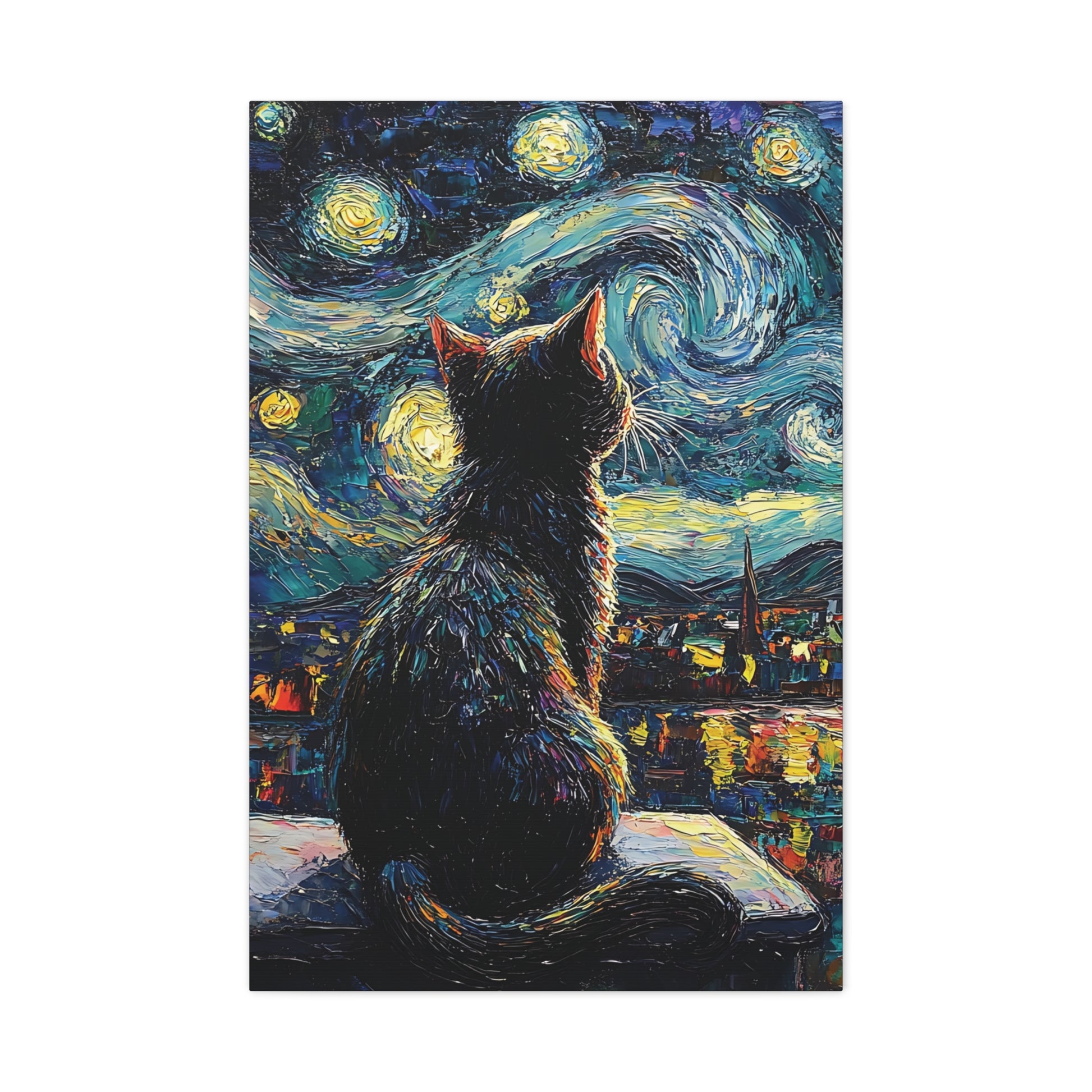 Starry Cat Canvas Wall Art Vertical - Canvasses