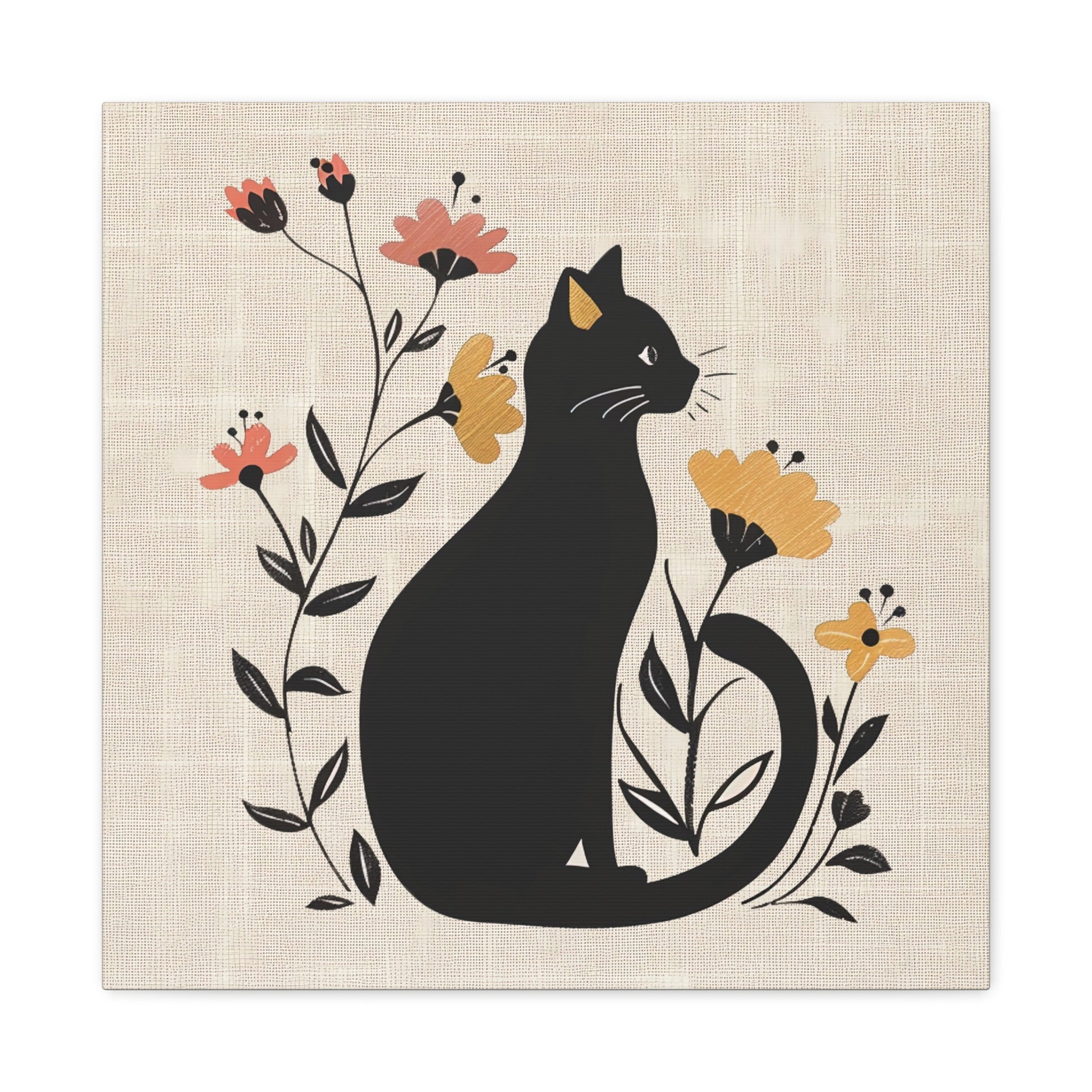 Cat in Bloom Canvas Wall Art Square - Canvasses