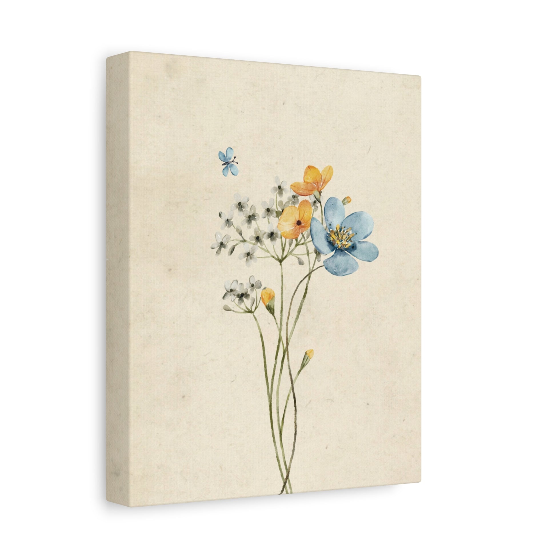 Vintage Wildflower Butterfly Canvas Wall Art Vertical - Canvasses