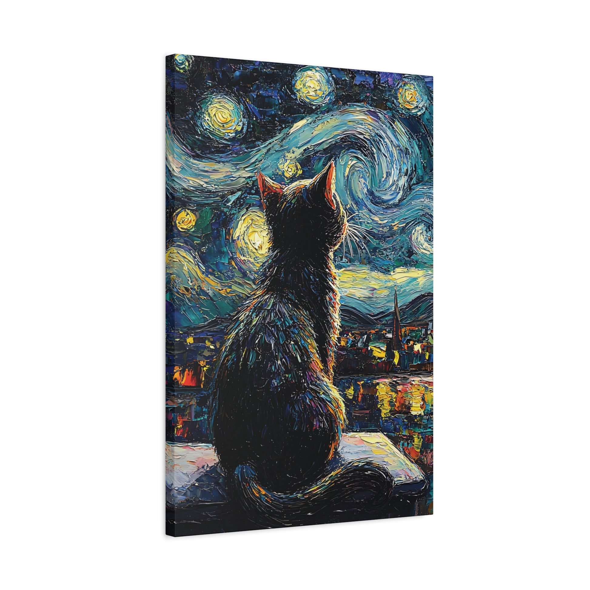 Starry Cat Canvas Wall Art Vertical - Canvasses