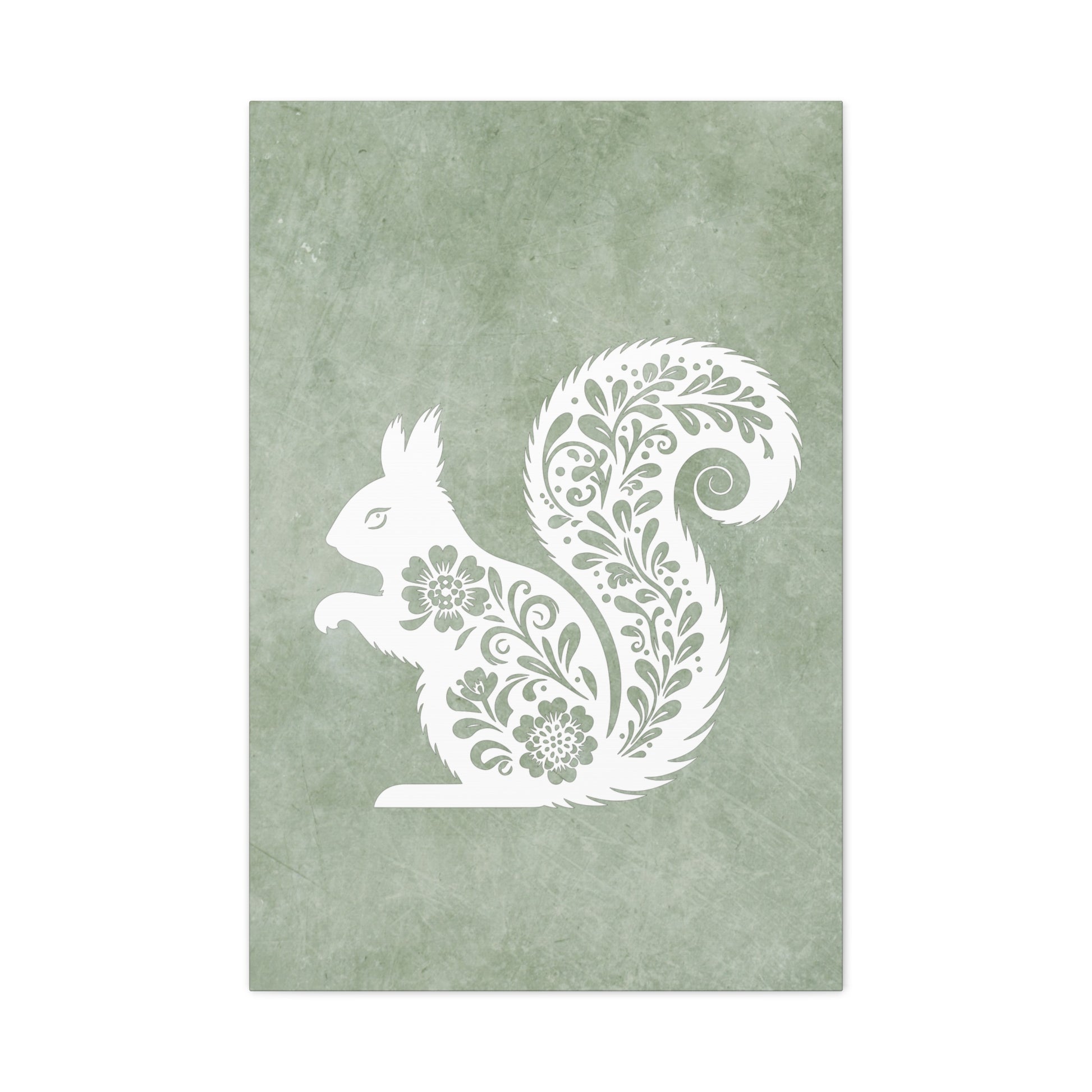 Silhouette Floral Squirrel Canvas Wall Art Vertical - Canvasses