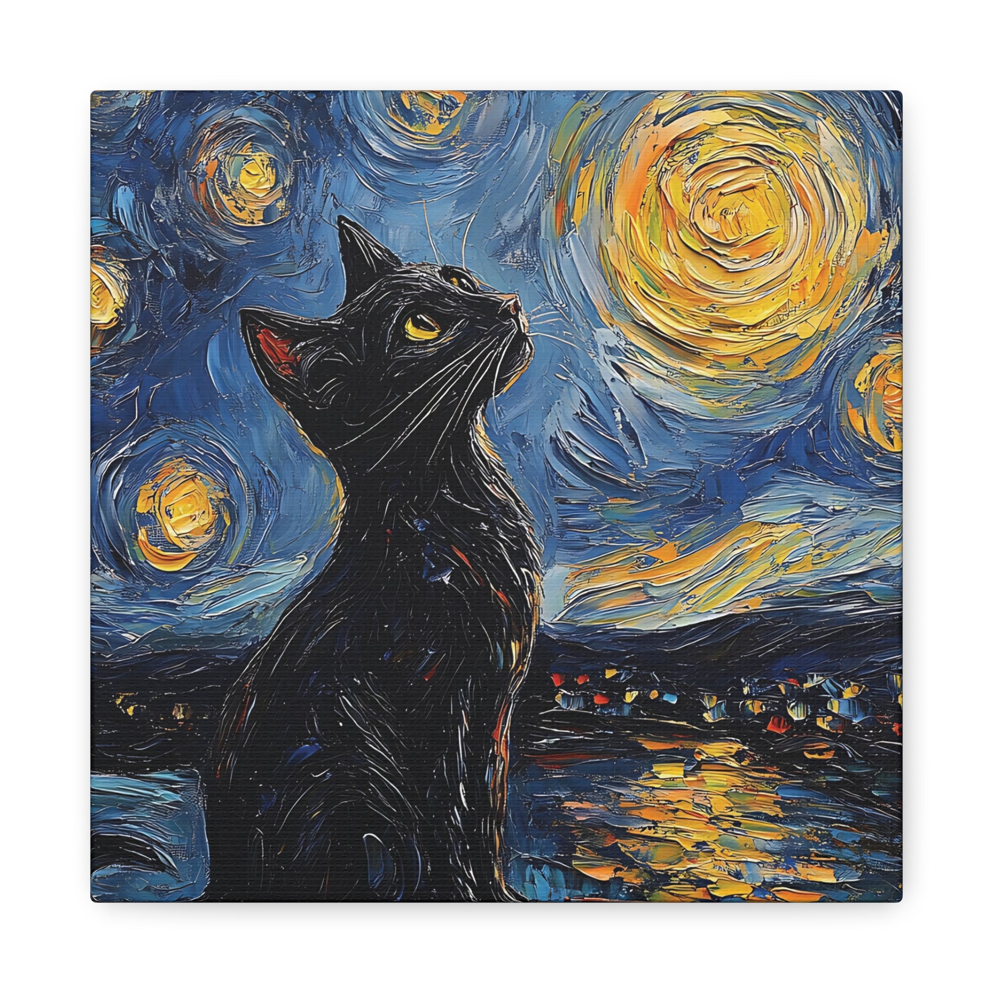 Black Starry Cat Canvas Wall Art Square - Canvasses