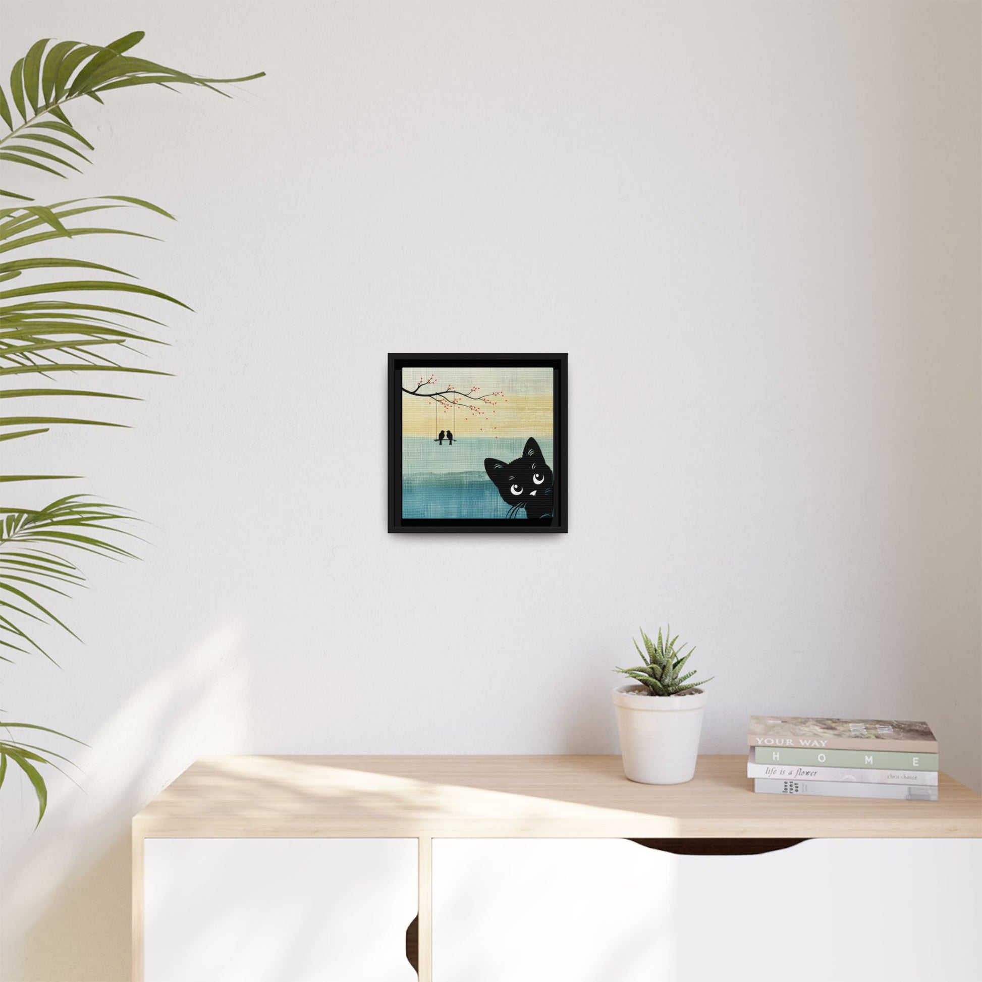 Peekaboo Cat Framed Canvas Wall Art Square - Canvasses