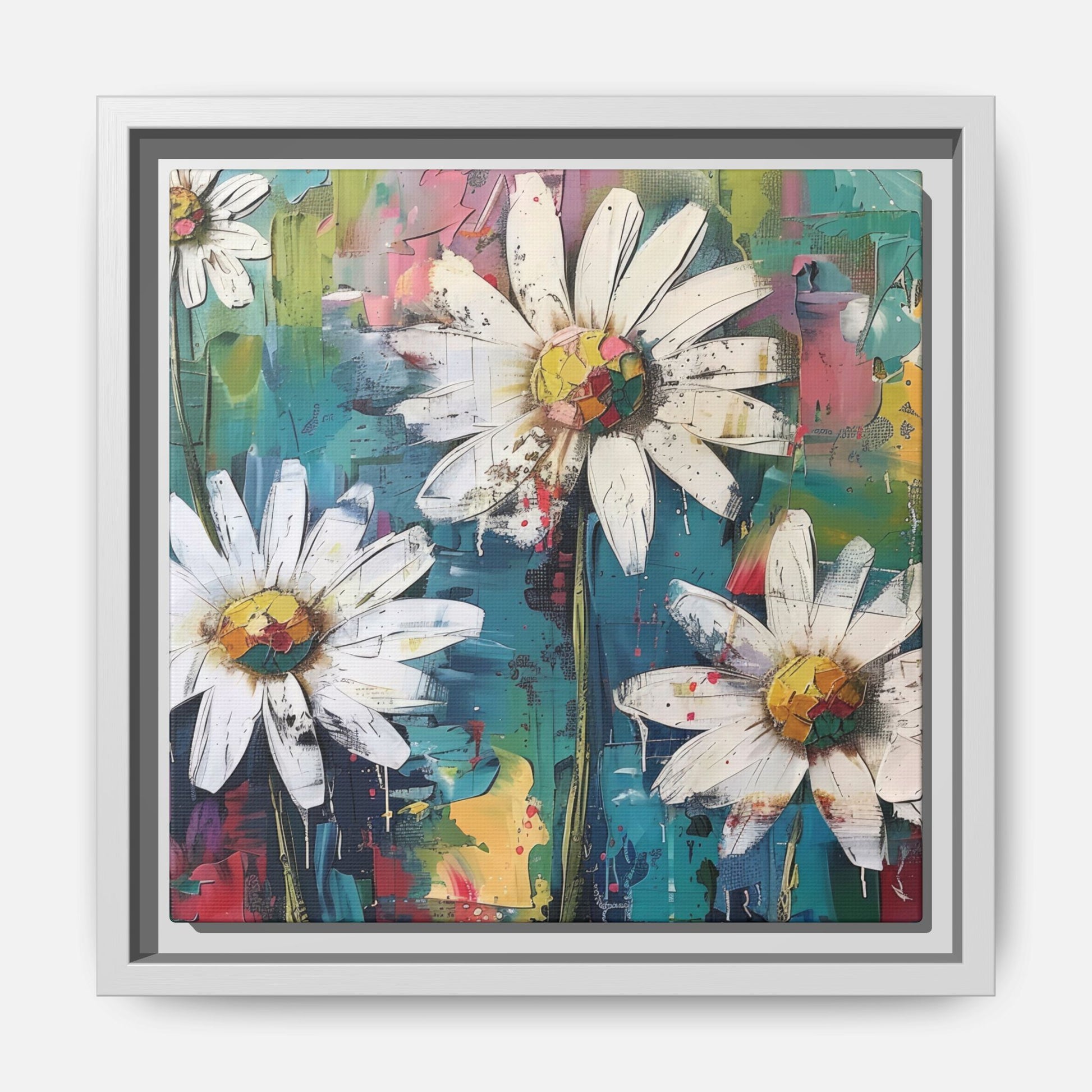 Daisy Daydreams Framed Canvas Wall Art Square - Canvasses