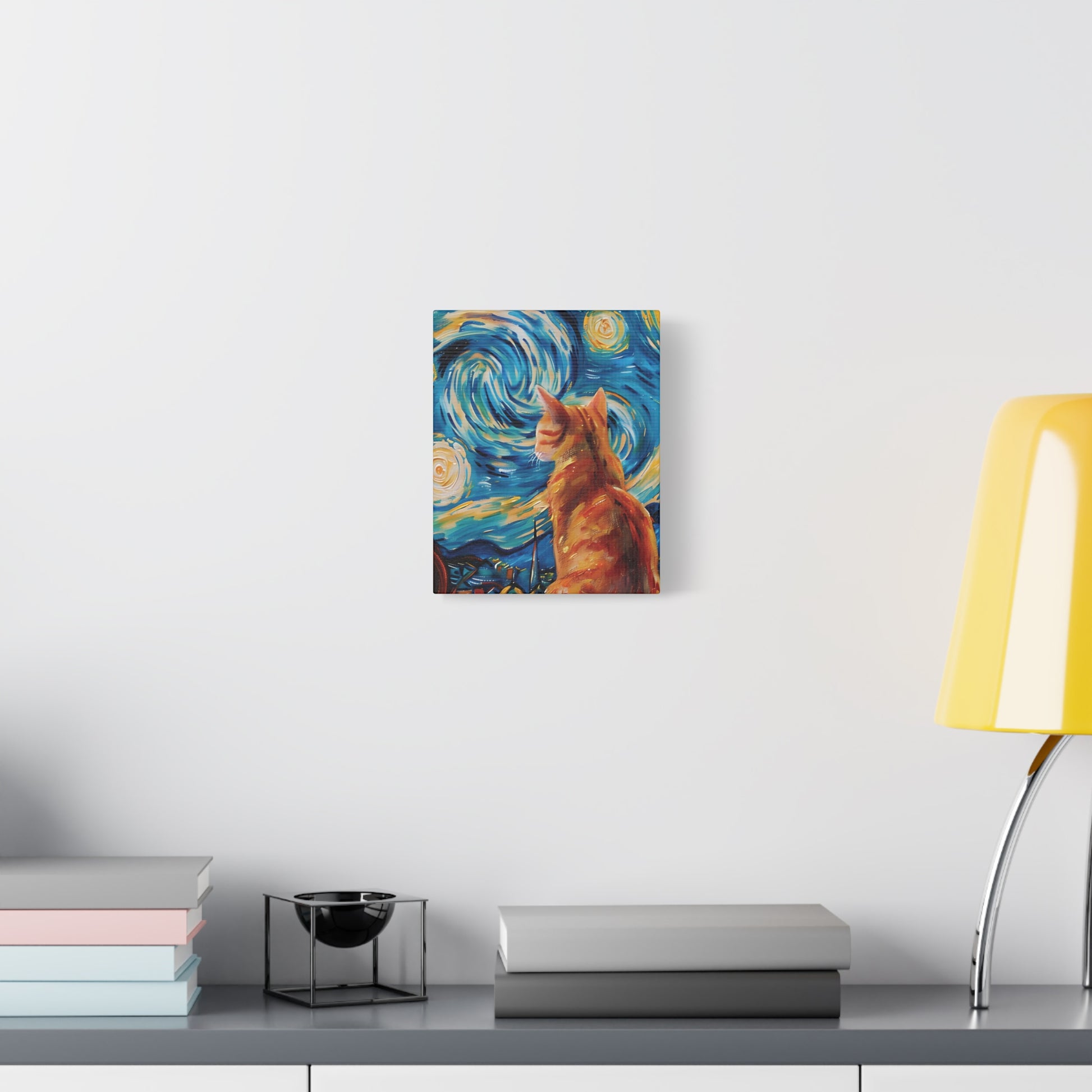 Golden Starry Cat Canvas Wall Art Vertical - Canvasses