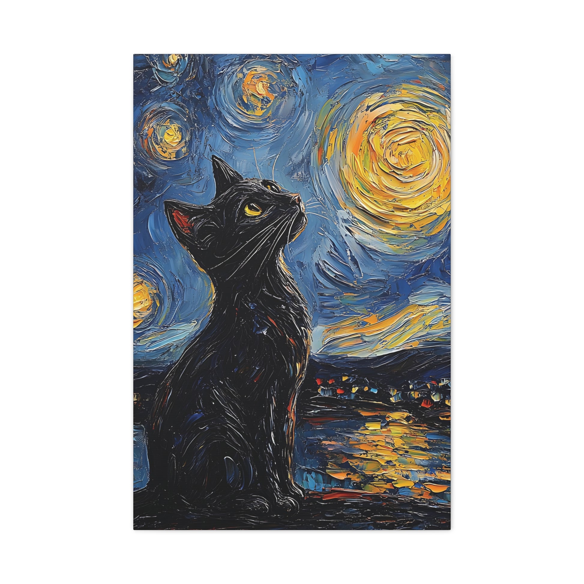 Black Starry Cat Canvas Wall Art Vertical - Canvasses
