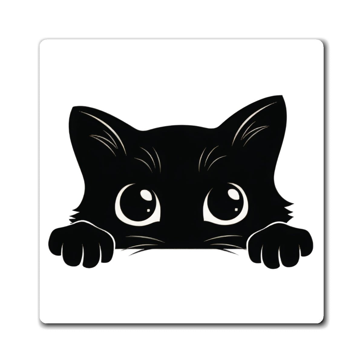 Black Peekaboo Cat Square Magnet - Canvasses