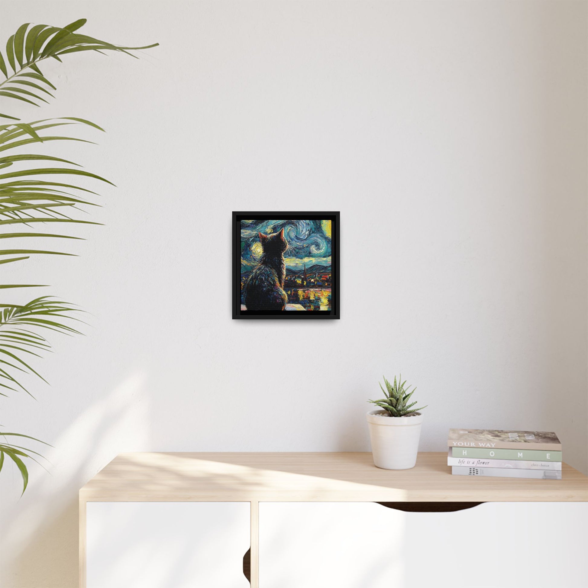 Starry Cat Framed Canvas Wall Art Square - Canvasses