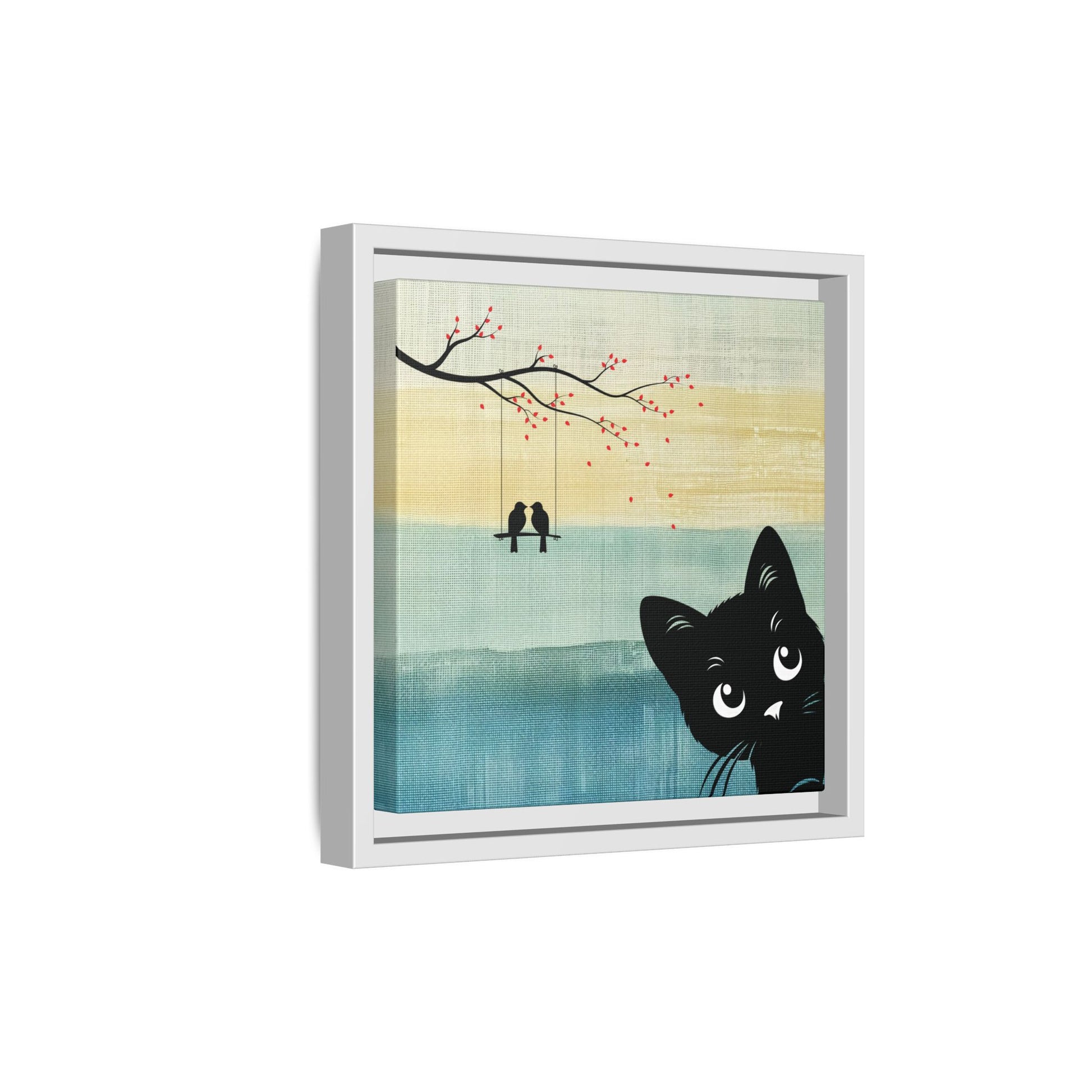 Peekaboo Cat Framed Canvas Wall Art Square - Canvasses