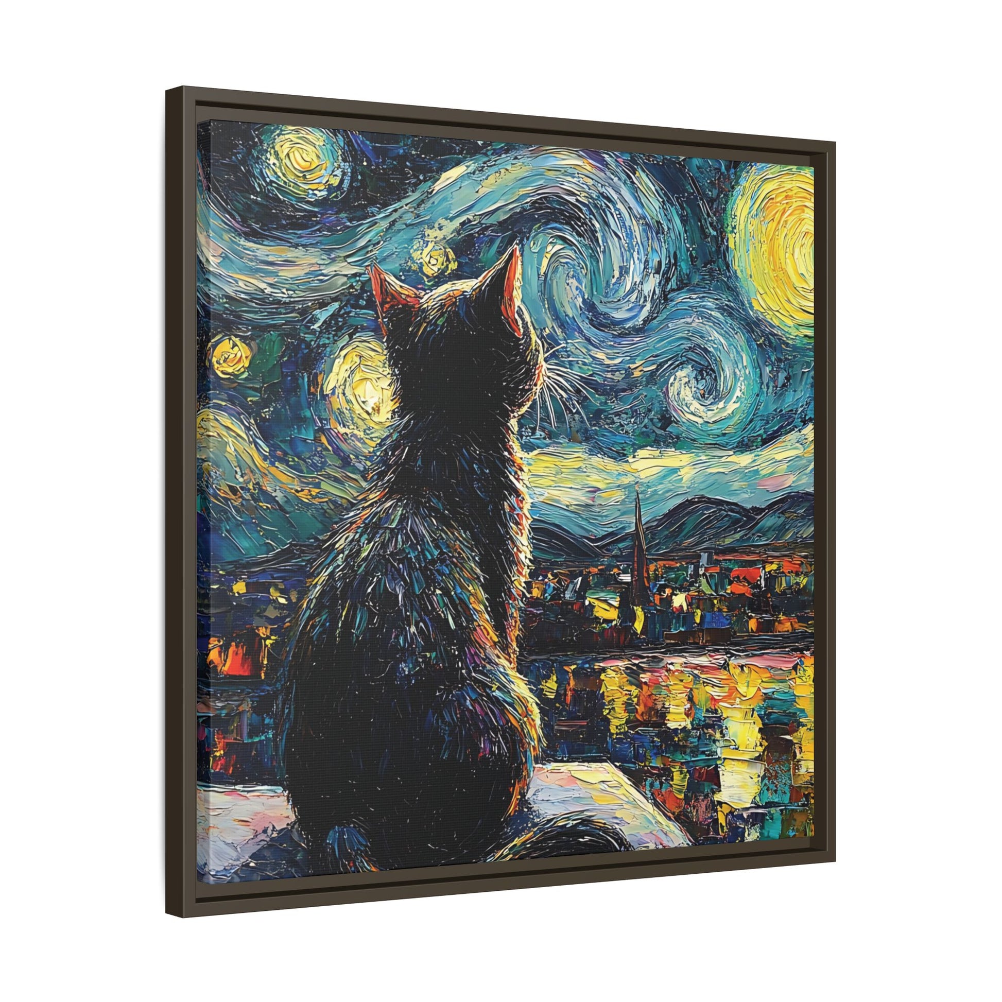 Starry Cat Framed Canvas Wall Art Square - Canvasses