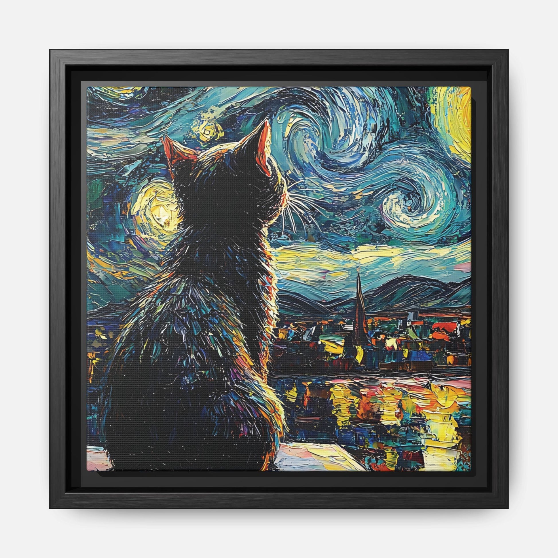 Starry Cat Framed Canvas Wall Art Square - Canvasses