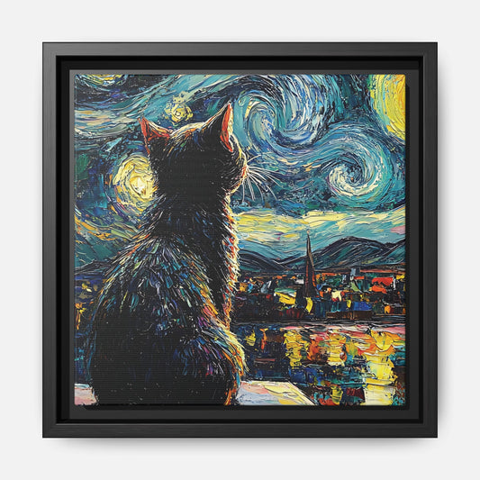 Starry Cat Framed Canvas Wall Art Square - Canvasses