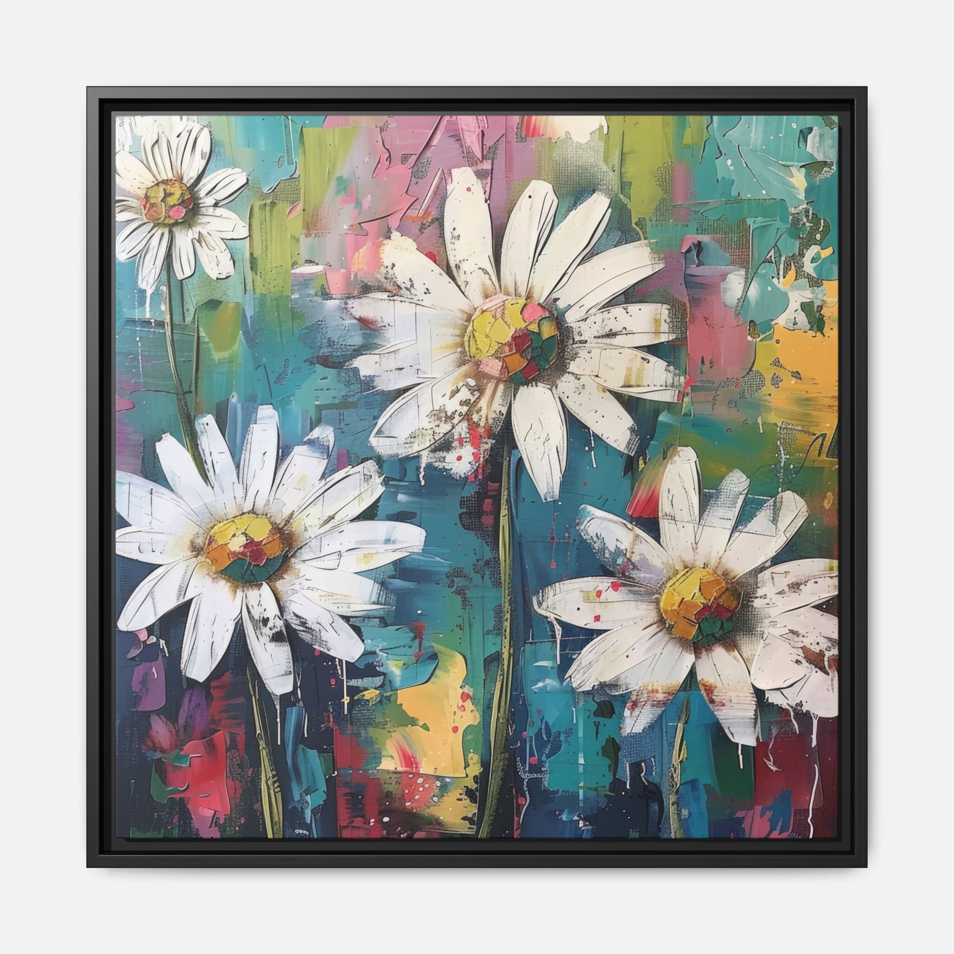 Daisy Daydreams Framed Canvas Wall Art Square - Canvasses