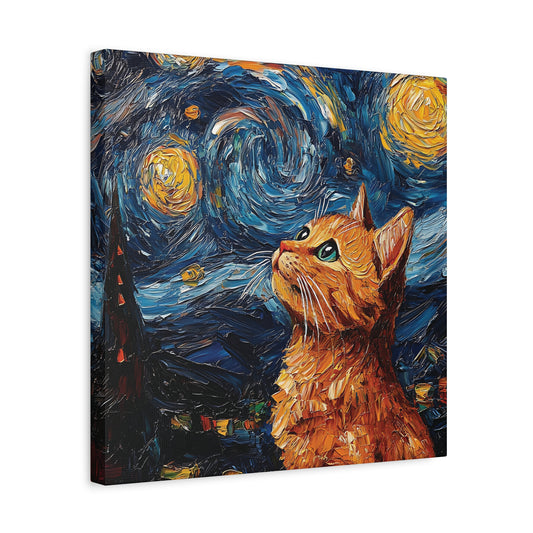 Golden Starry Cat Canvas Wall Art Square - Canvasses
