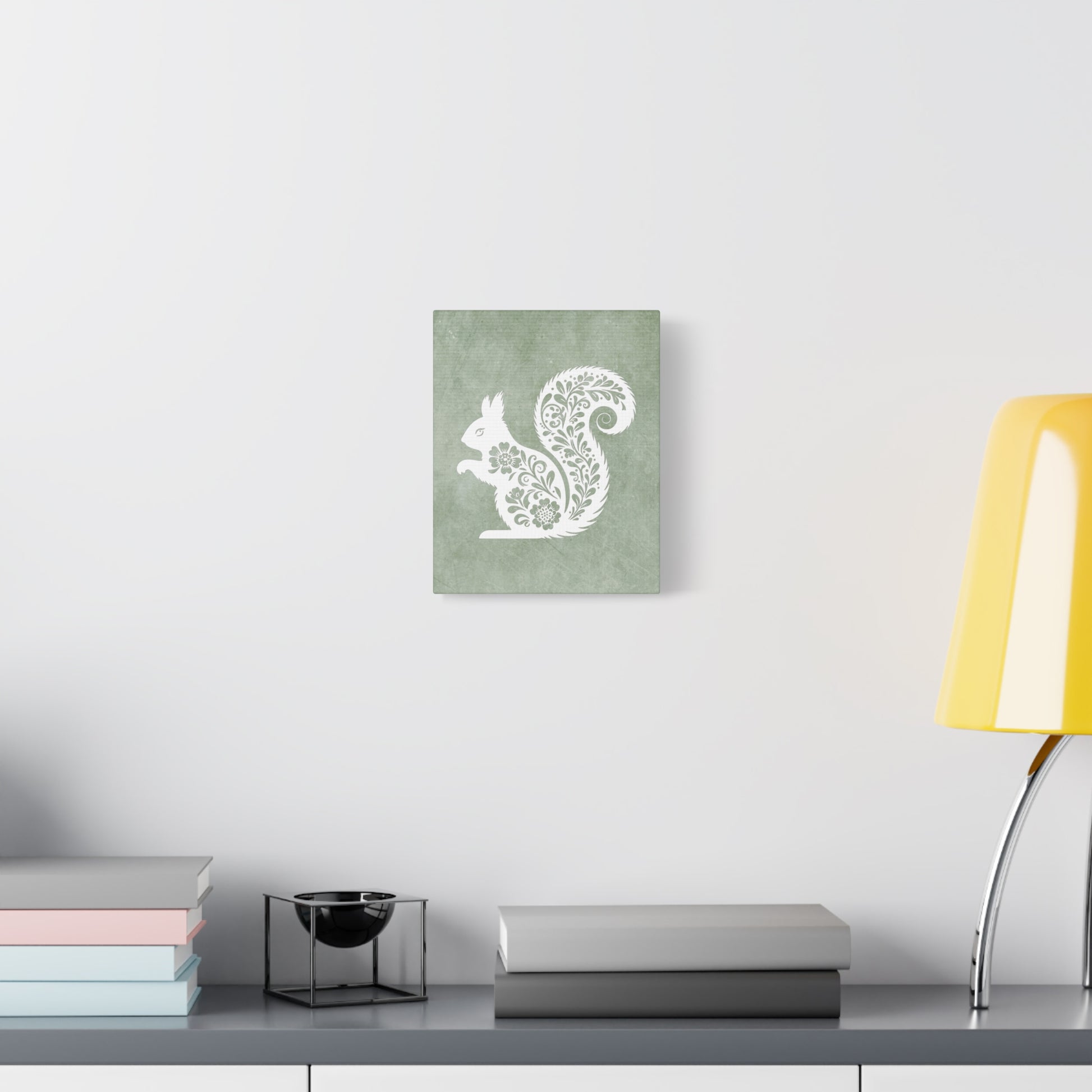 Silhouette Floral Squirrel Canvas Wall Art Vertical - Canvasses