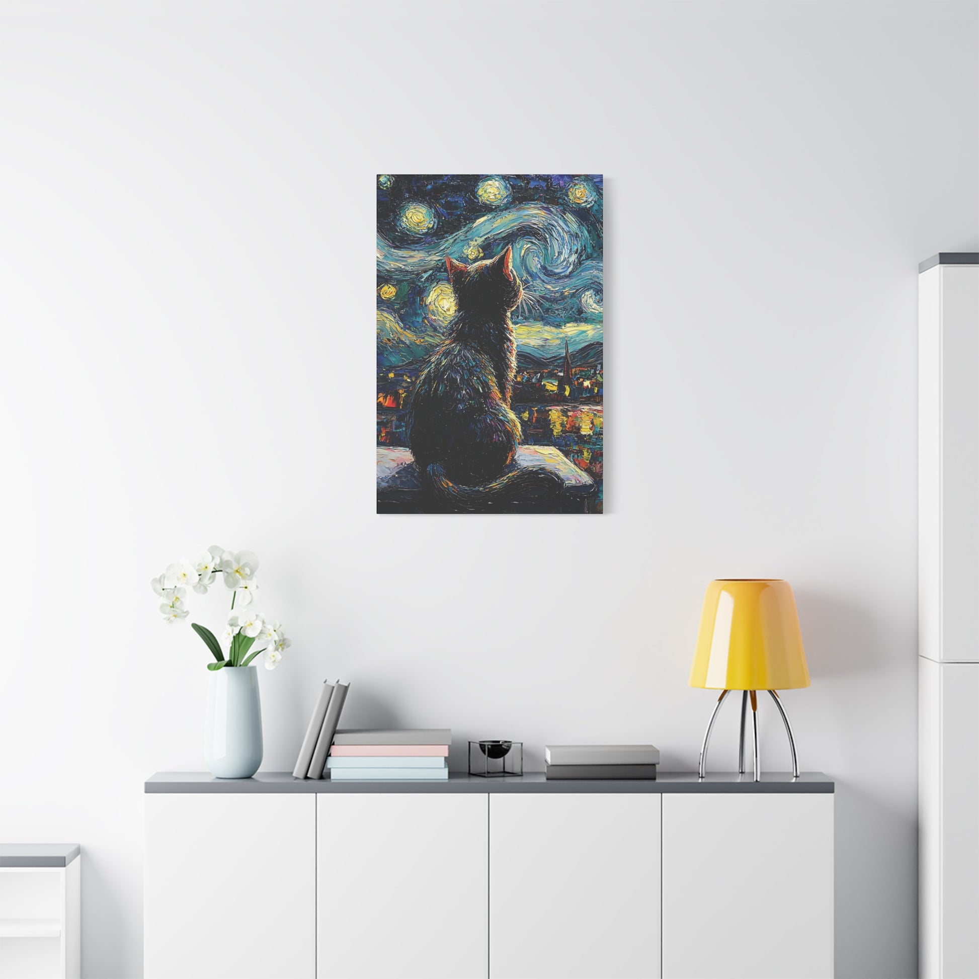 Starry Cat Canvas Wall Art Vertical - Canvasses