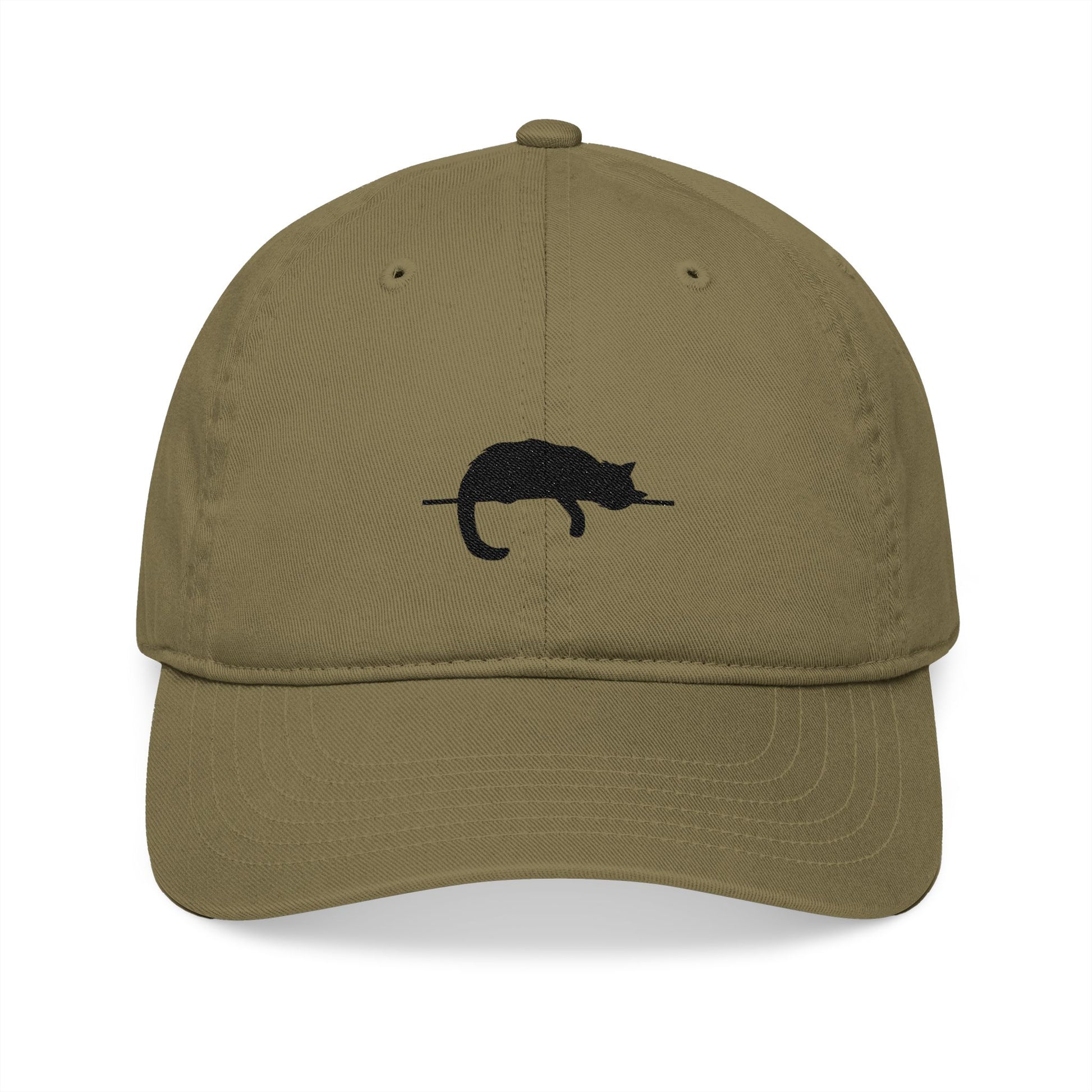 Sleep Cat Silhouette Embroidery Organic Baseball Cap - Canvasses