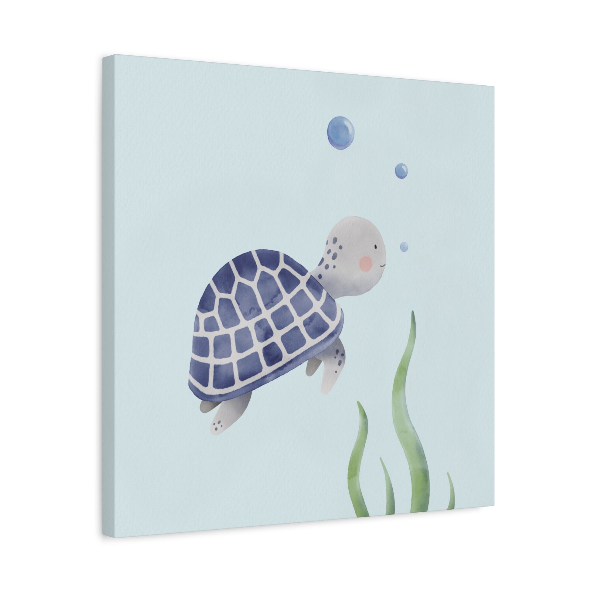 Watercolor Turtle Blue Canvas Wall Art Square - Canvasses