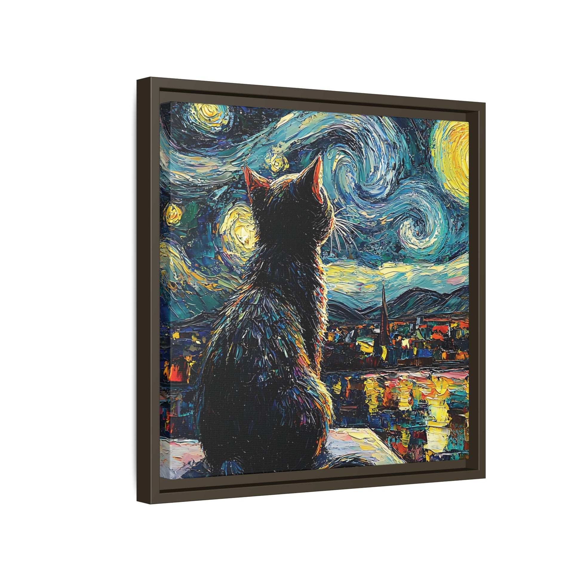 Starry Cat Framed Canvas Wall Art Square - Canvasses
