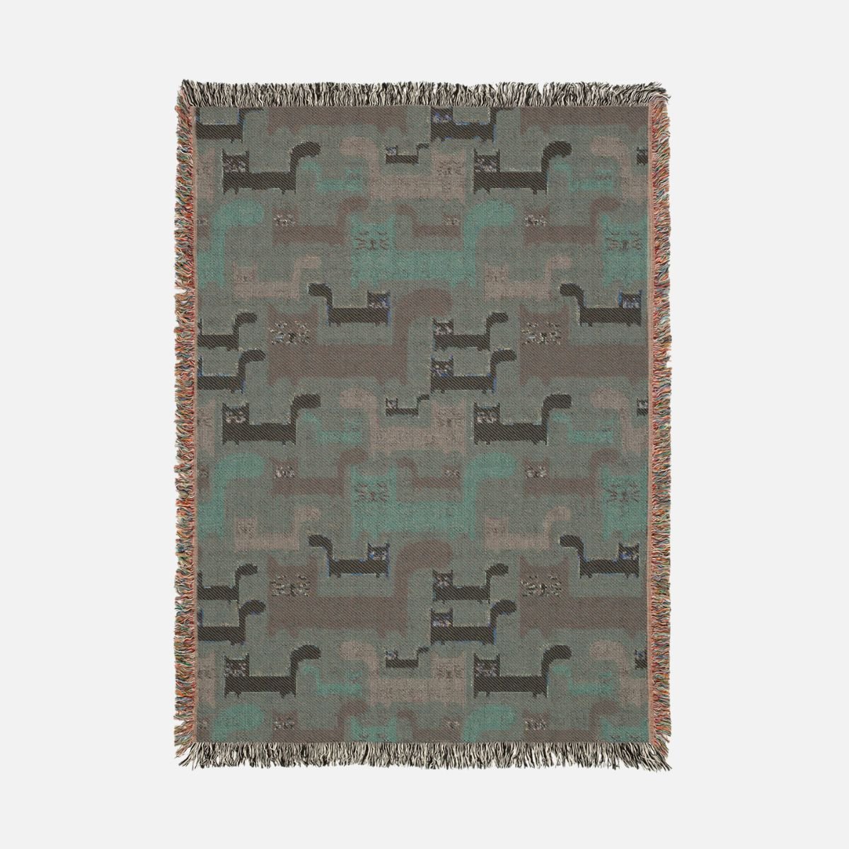 Blocky Meow 100% Cotton Woven Blanket - Canvasses