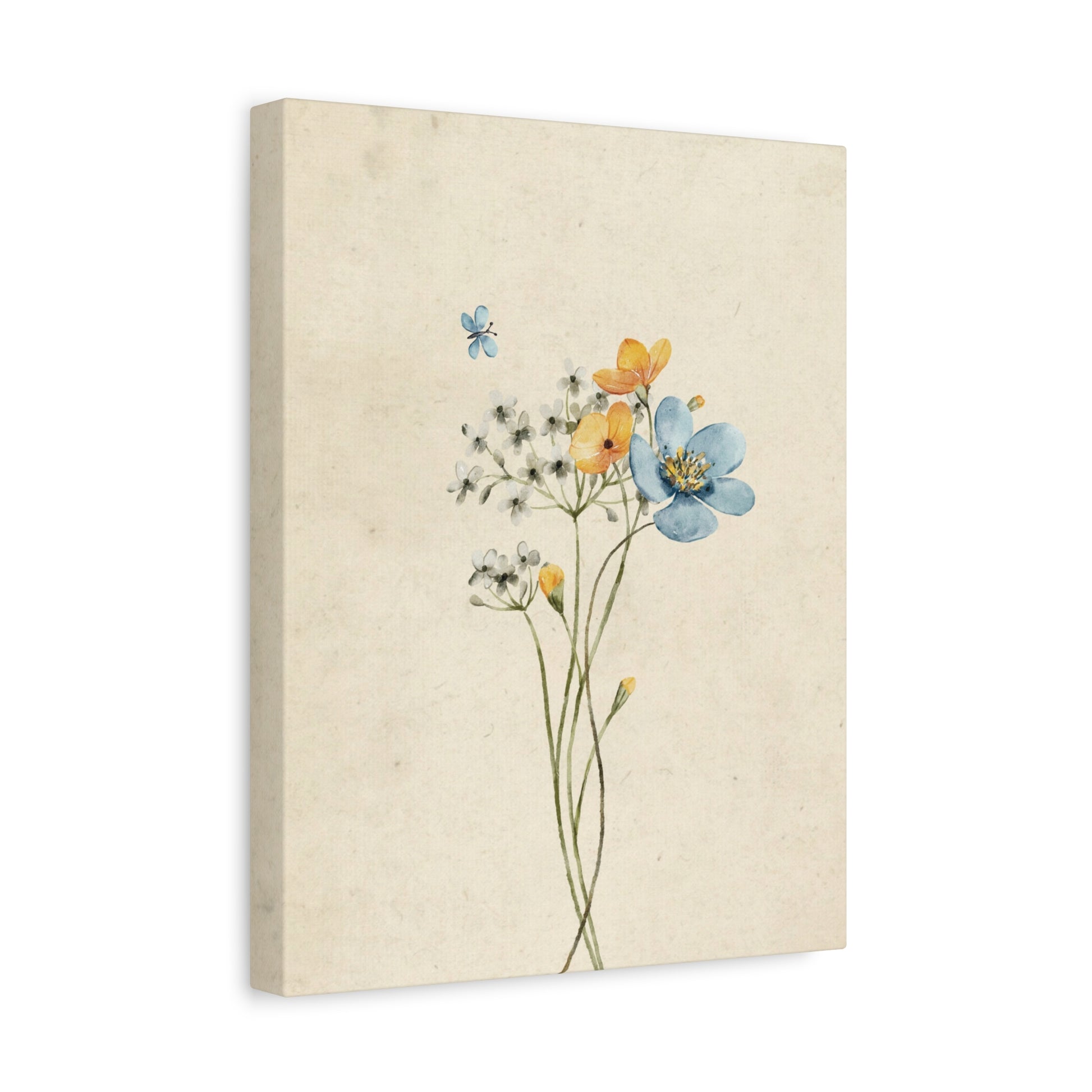 Vintage Wildflower Butterfly Canvas Wall Art Vertical - Canvasses