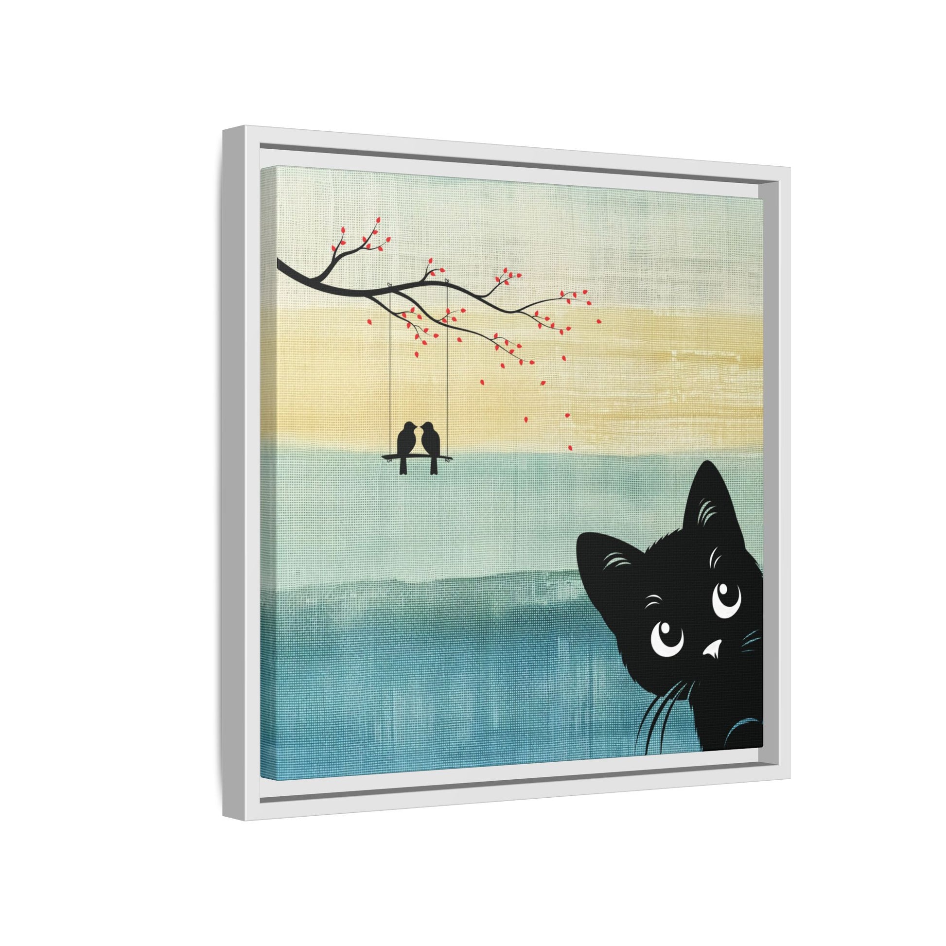Peekaboo Cat Framed Canvas Wall Art Square - Canvasses