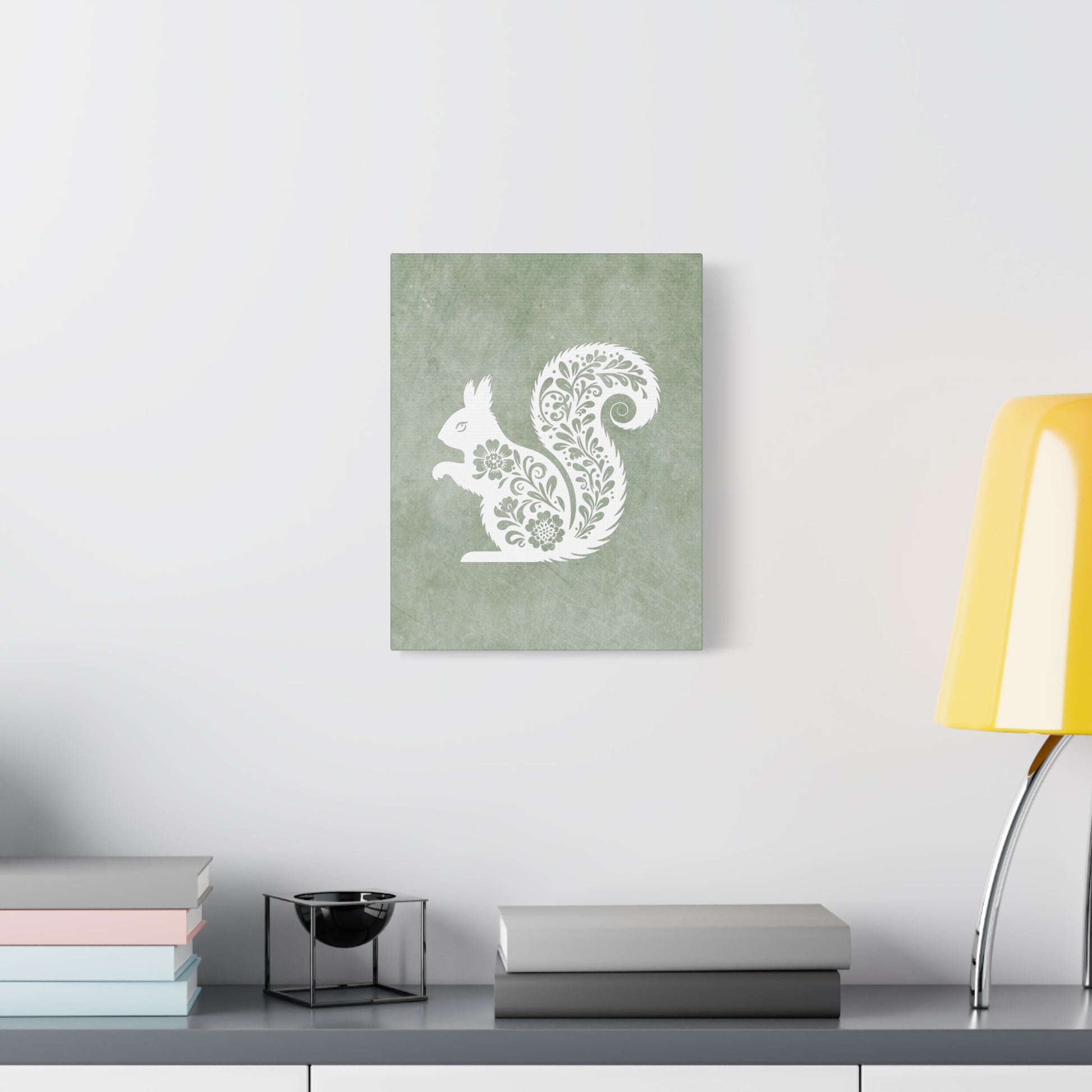 Silhouette Floral Squirrel Canvas Wall Art Vertical - Canvasses