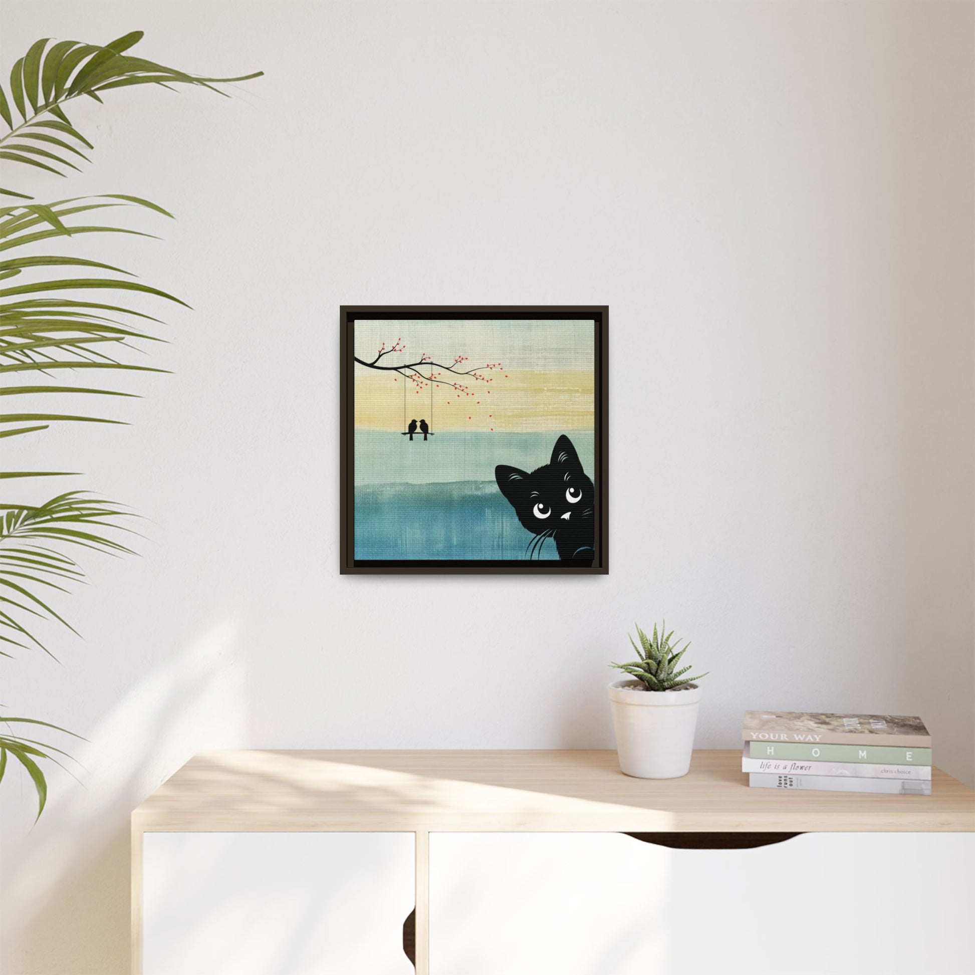 Peekaboo Cat Framed Canvas Wall Art Square - Canvasses