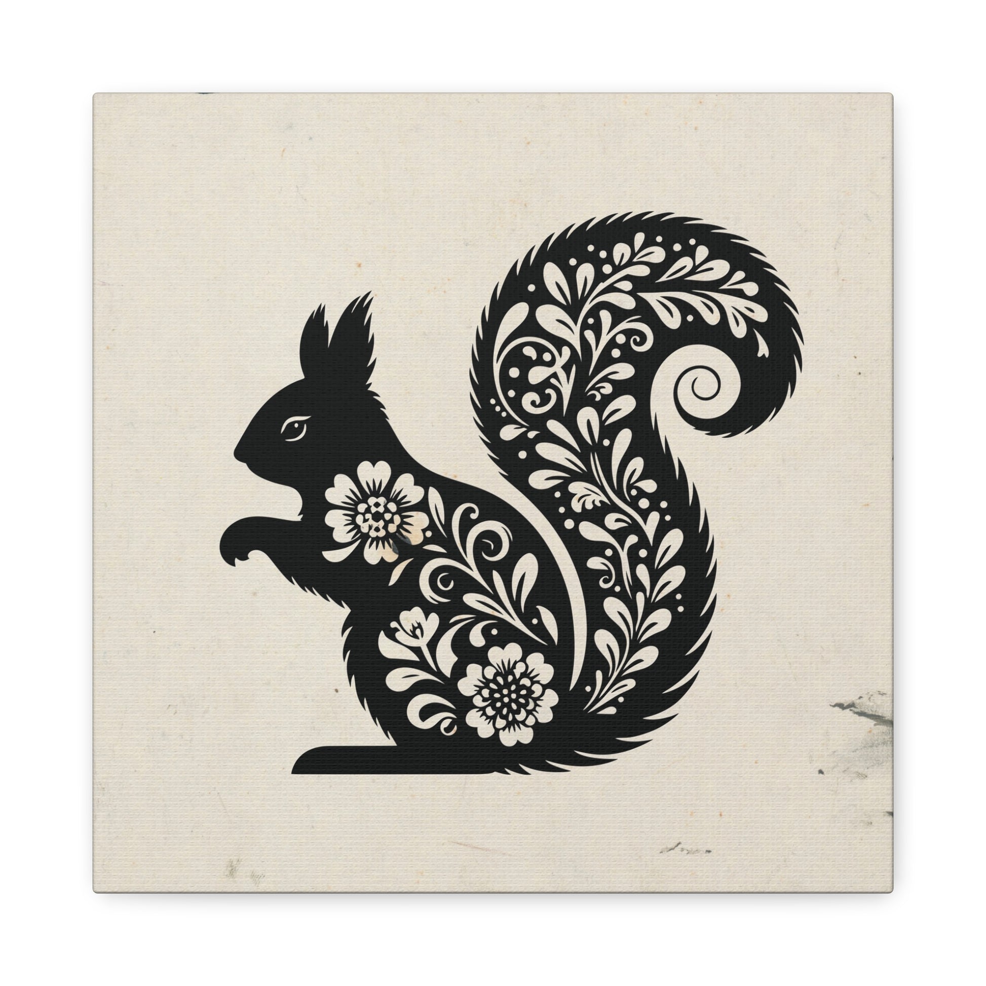 Floral Squirrel Silhouette Canvas Wall Art Square - Canvasses