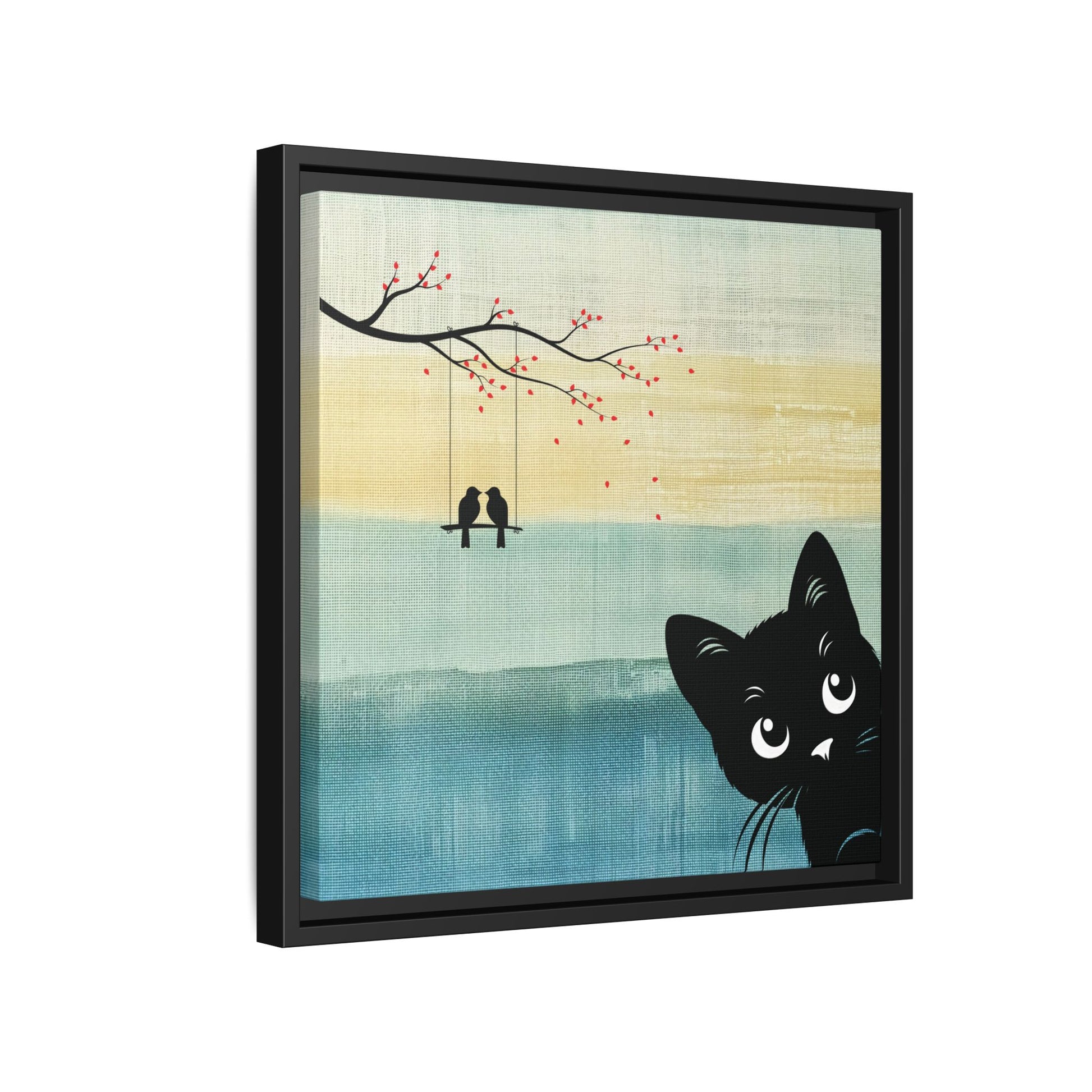 Peekaboo Cat Framed Canvas Wall Art Square - Canvasses
