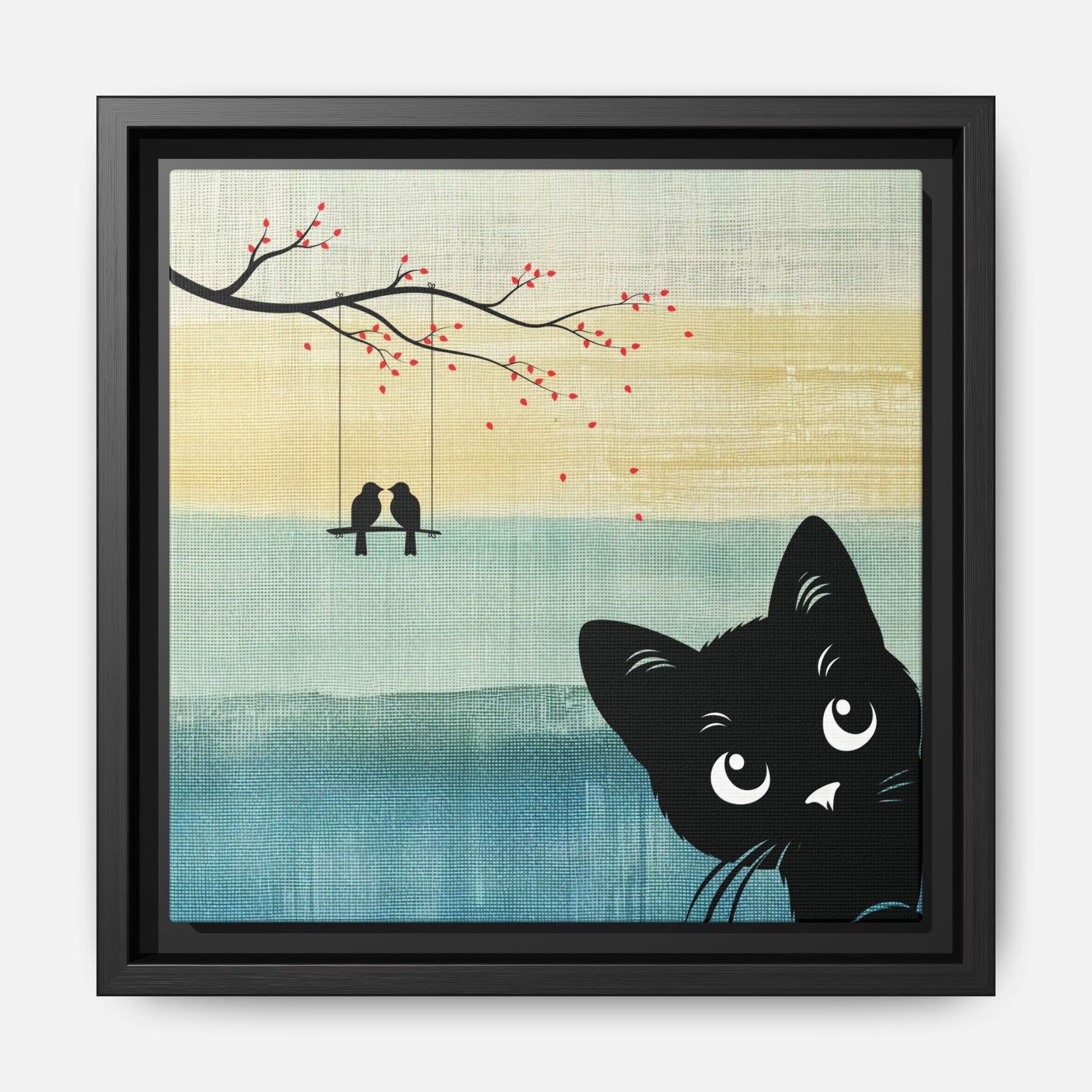 Peekaboo Cat Framed Canvas Wall Art Square - Canvasses