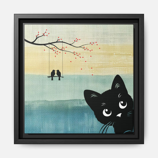 Peekaboo Cat Framed Canvas Wall Art Square - Canvasses