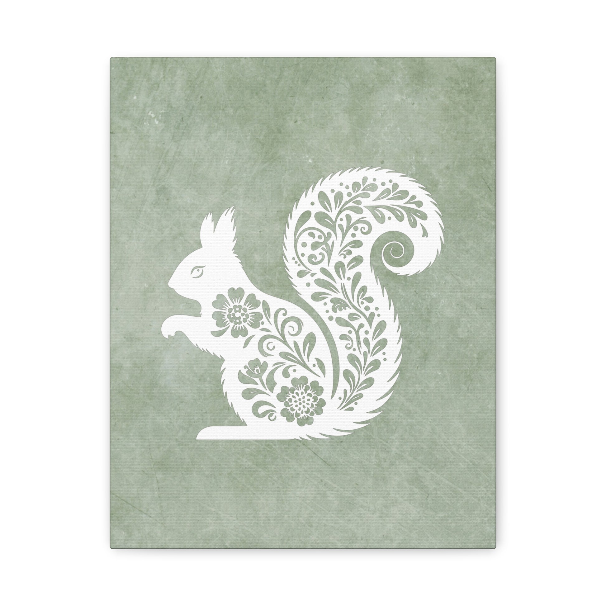 Silhouette Floral Squirrel Canvas Wall Art Vertical - Canvasses